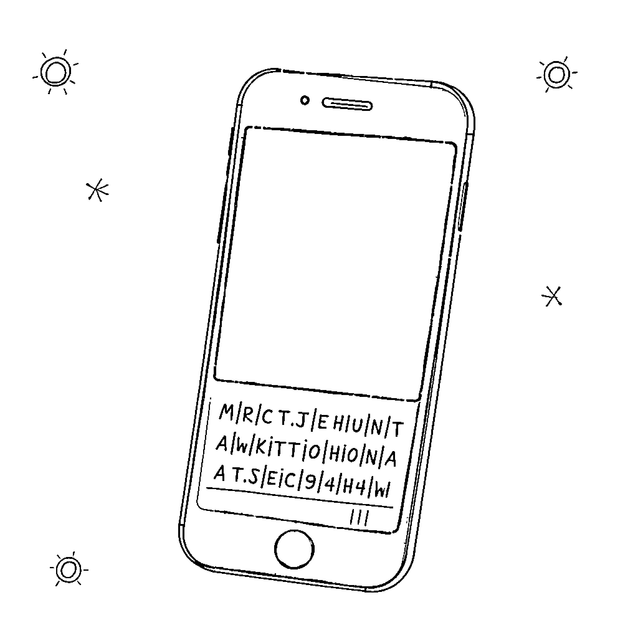 Mobile Phone with Typing Text on Screen Coloring Page (free black-and-white line drawing printable PDF for all, from beginners to advanced learners, including children, teens, adults, and seniors)