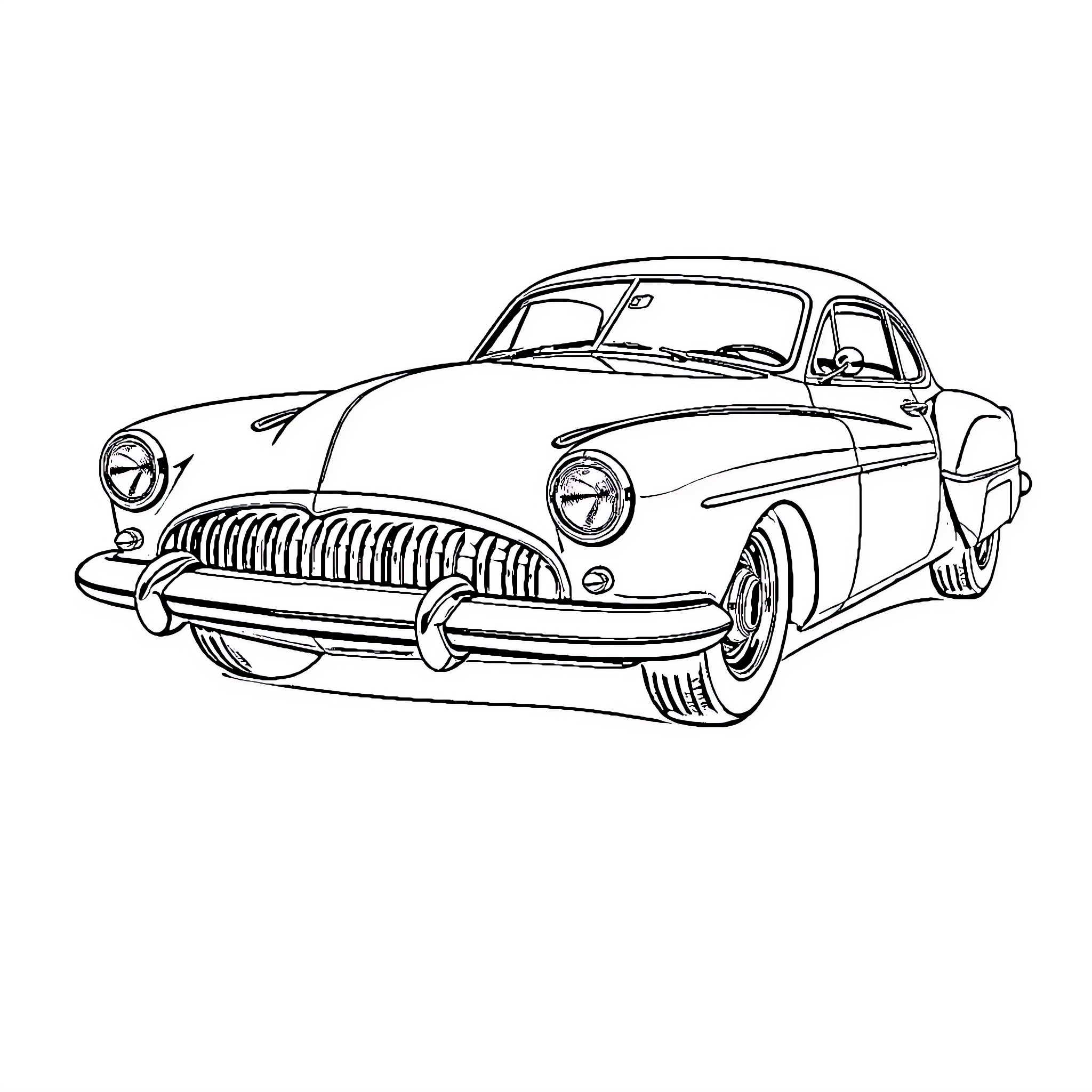 Tucker's Classic Vintage Car Illustration Coloring Page (free black-and-white line drawing printable PDF for all, from beginners to advanced learners, including children, teens, adults, and seniors)