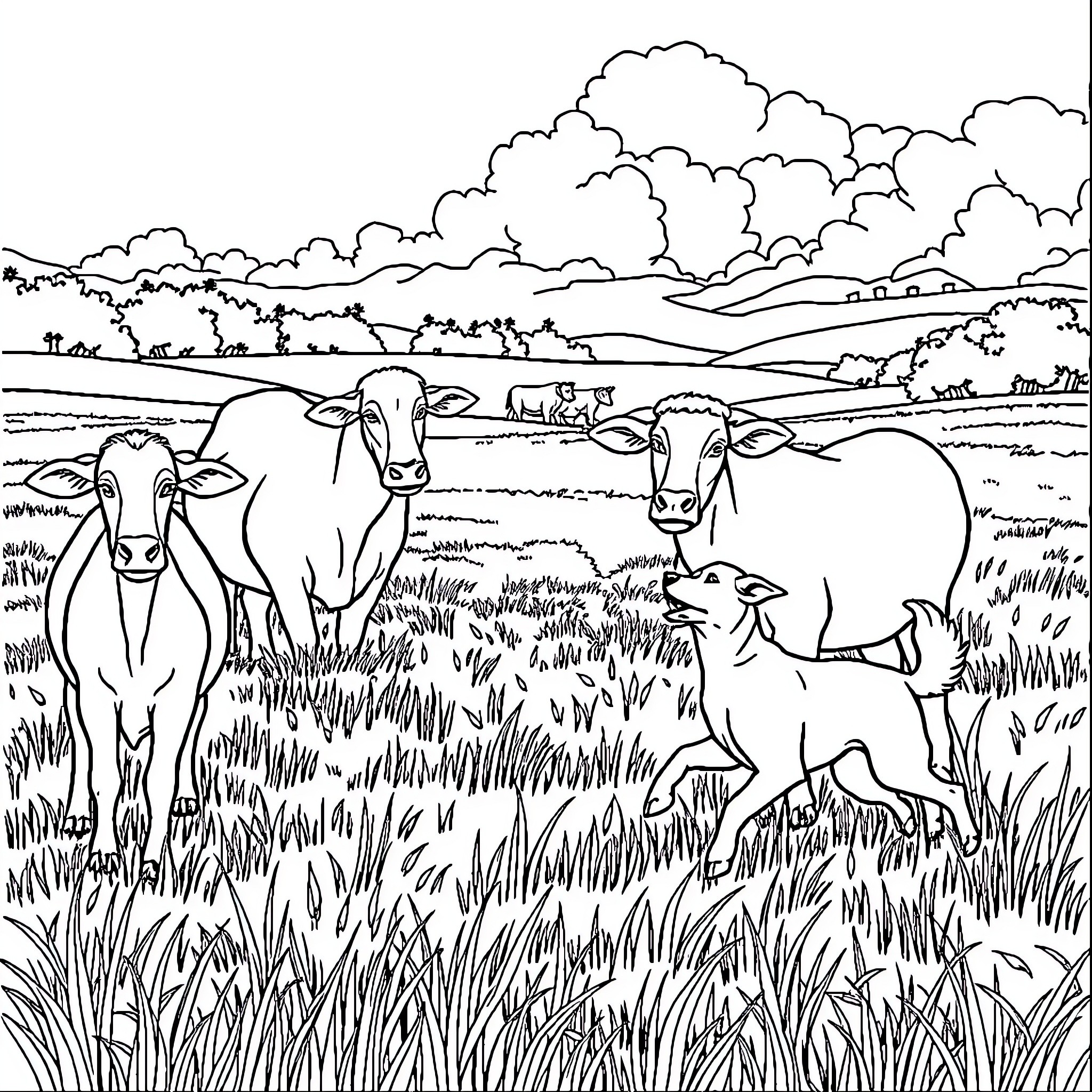 Sheep grazing peacefully in the countryside Coloring Page (free black-and-white line drawing printable PDF for all, from beginners to advanced learners, including children, teens, adults, and seniors)