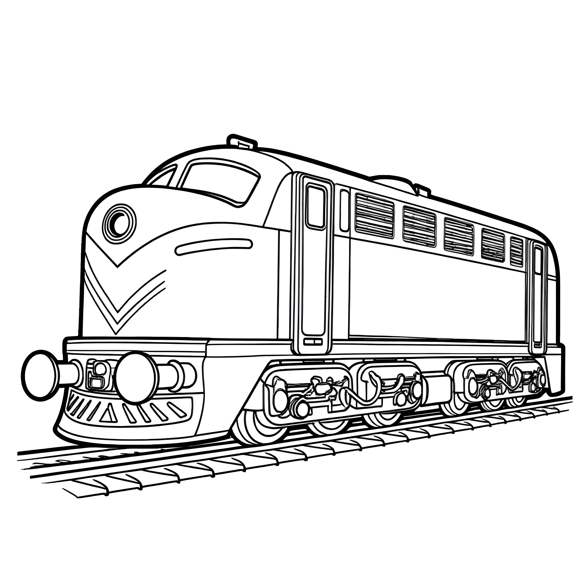 Trackmaster locomotive speeding down the rails Coloring Page (free black-and-white line drawing printable PDF for all, from beginners to advanced learners, including children, teens, adults, and seniors)