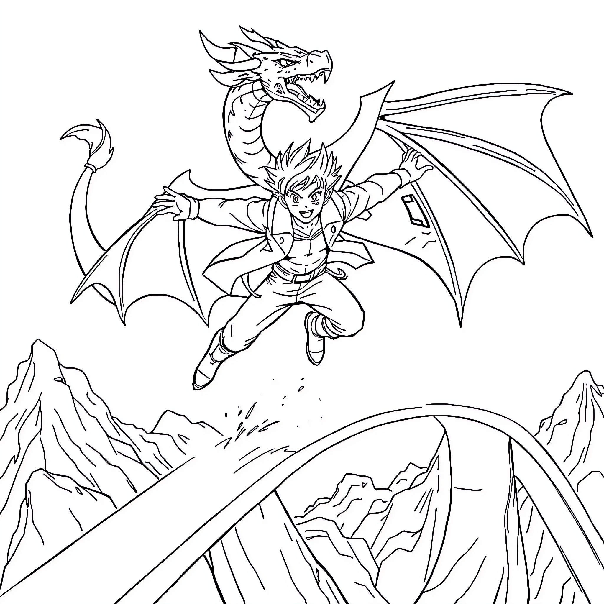 Héros montrant son courage face au dragon féroce Coloring Page (free black-and-white line drawing printable PDF for all, from beginners to advanced learners, including children, teens, adults, and seniors)