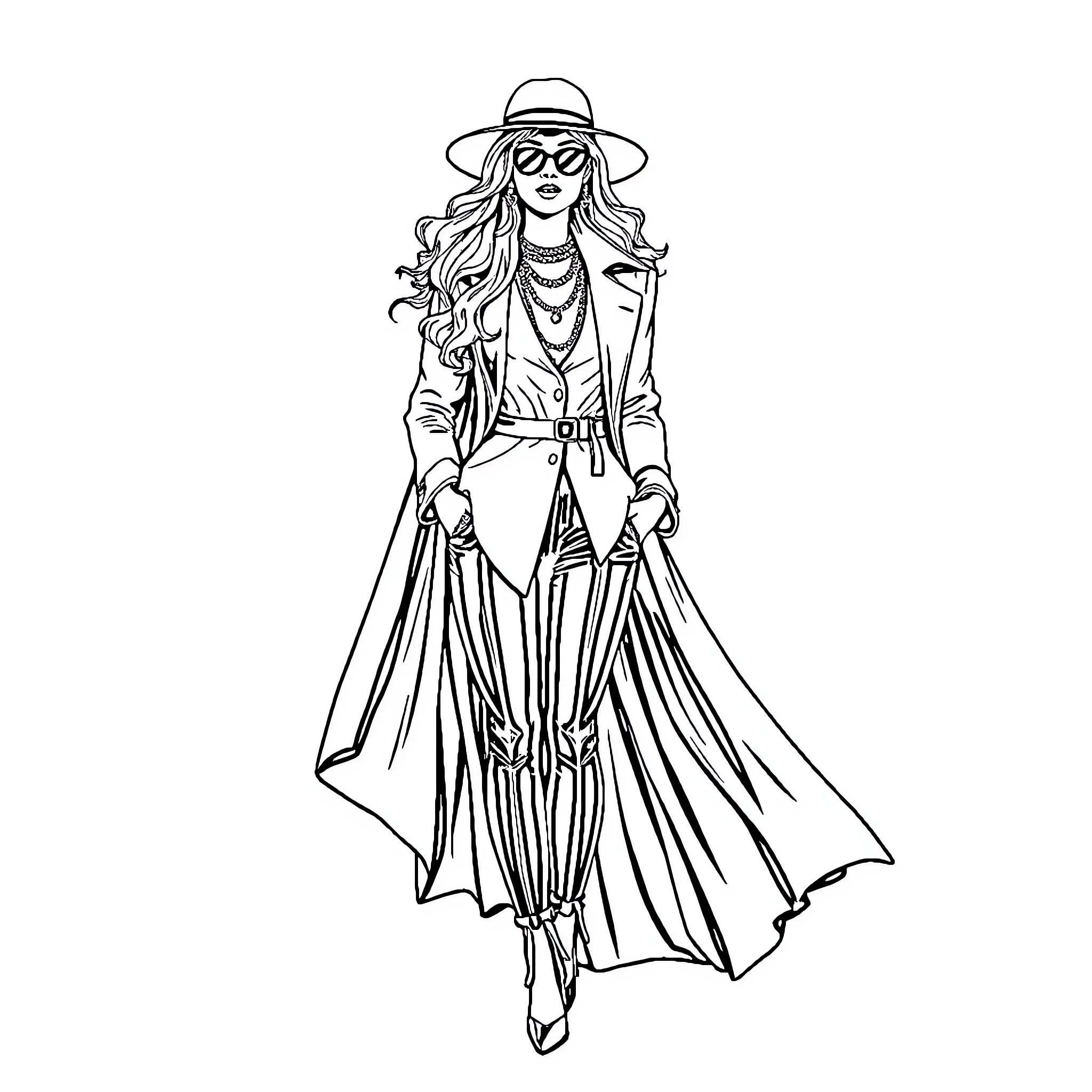 Dress for a Stylish Adventure Coloring Page (free black-and-white line drawing printable PDF for all, from beginners to advanced learners, including children, teens, adults, and seniors)