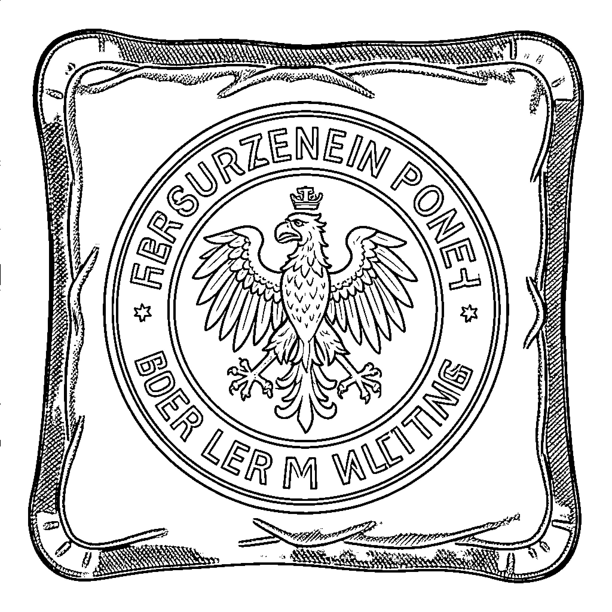 Medal featuring a crowned eagle with inscriptions Coloring Page (free black-and-white line drawing printable PDF for all, from beginners to advanced learners, including children, teens, adults, and seniors)