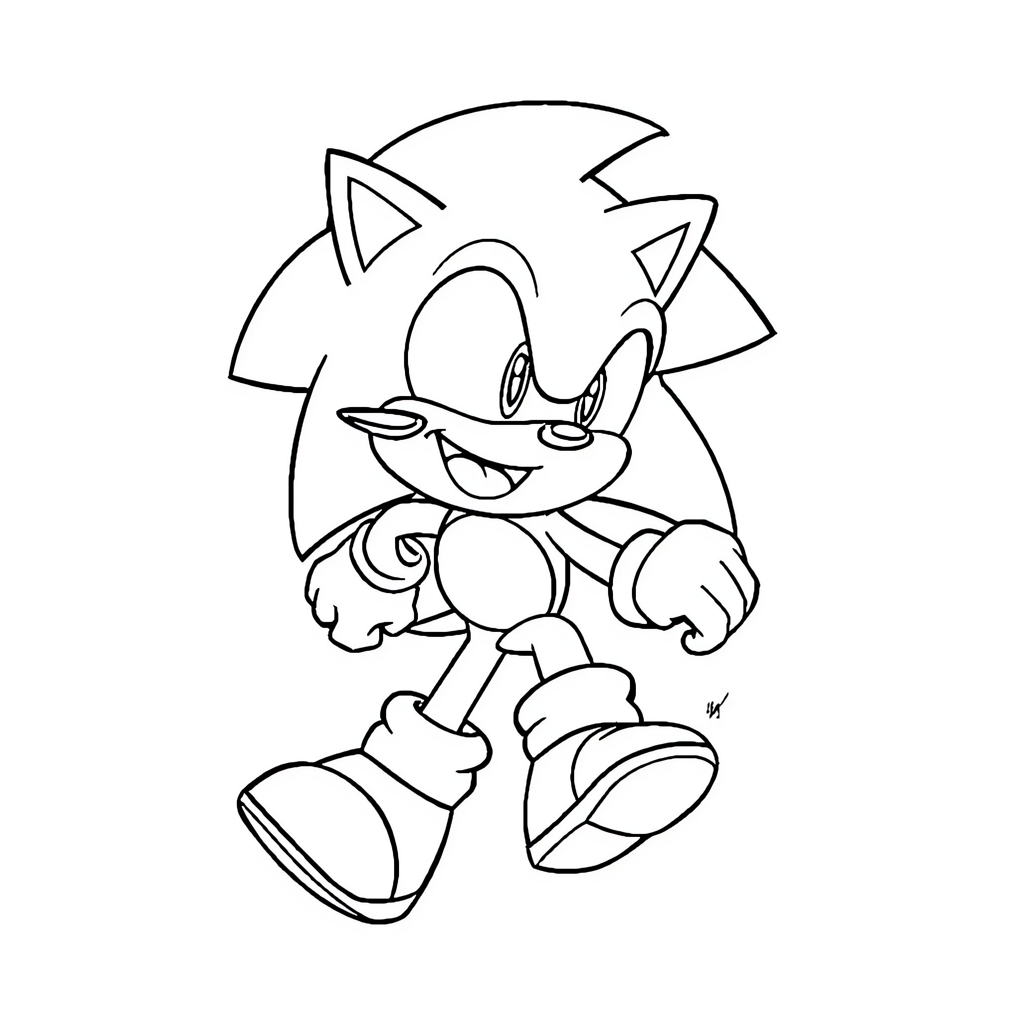 Sonic the Hedgehog running with joy Coloring Page (free black-and-white line drawing printable PDF for all, from beginners to advanced learners, including children, teens, adults, and seniors)