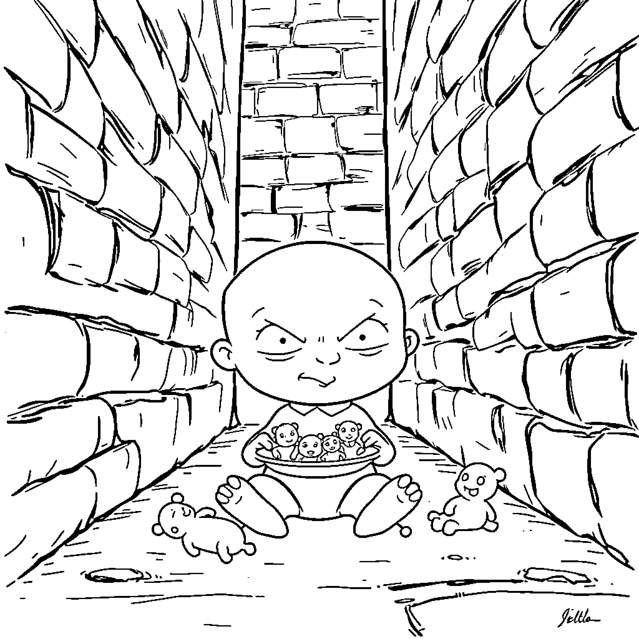 Stewie Griffin in a creative and imaginative illustration Coloring Page (free black-and-white line drawing printable PDF for all, from beginners to advanced learners, including children, teens, adults, and seniors)