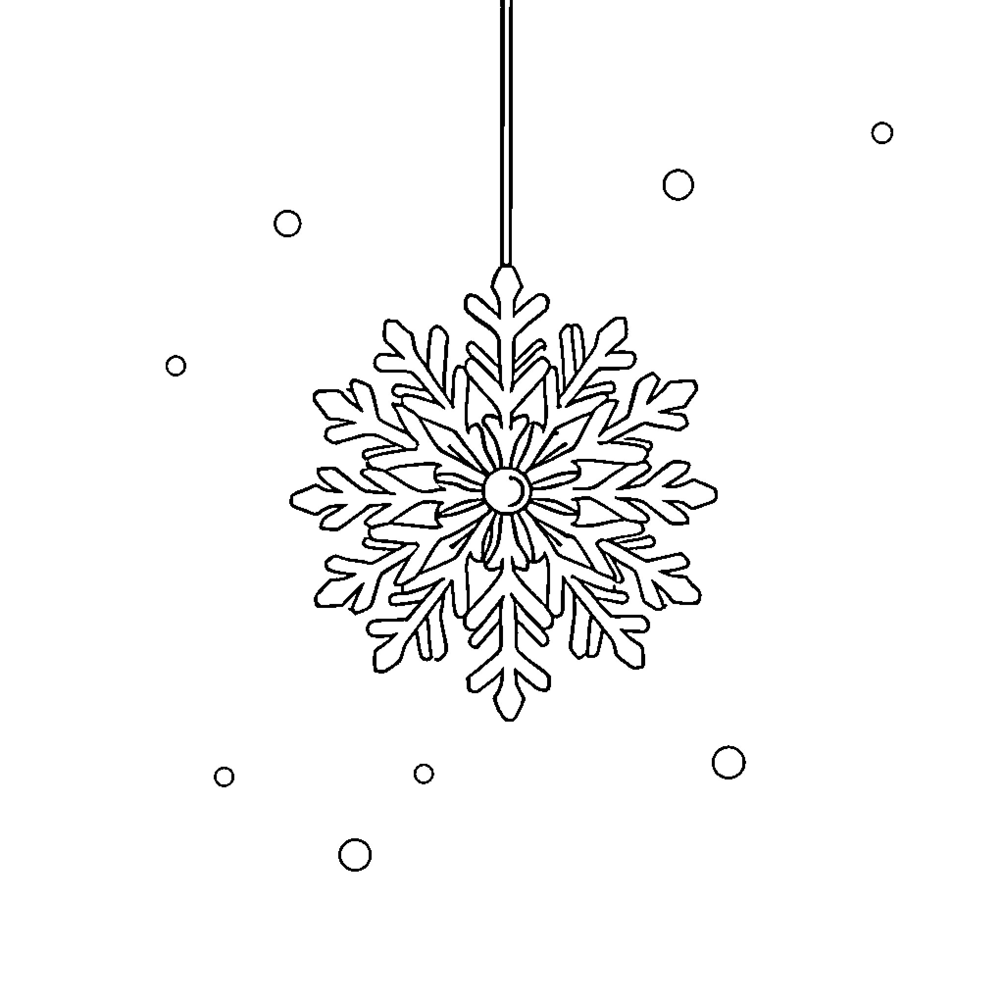 Snowflake ornament decorations in the air Coloring Page (free black-and-white line drawing printable PDF for all, from beginners to advanced learners, including children, teens, adults, and seniors)