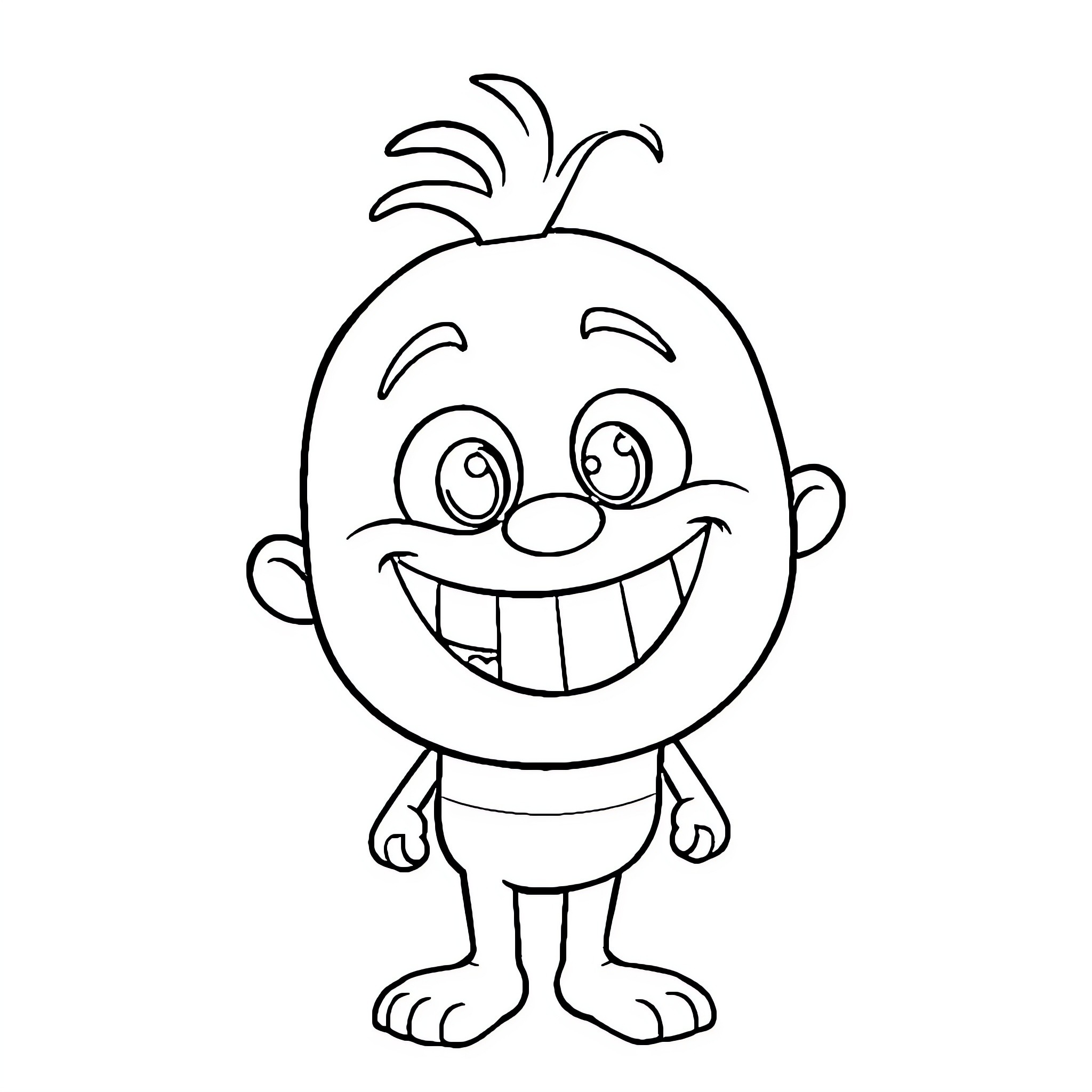 Booba's happy and playful character Coloring Page (free black-and-white line drawing printable PDF for all, from beginners to advanced learners, including children, teens, adults, and seniors)