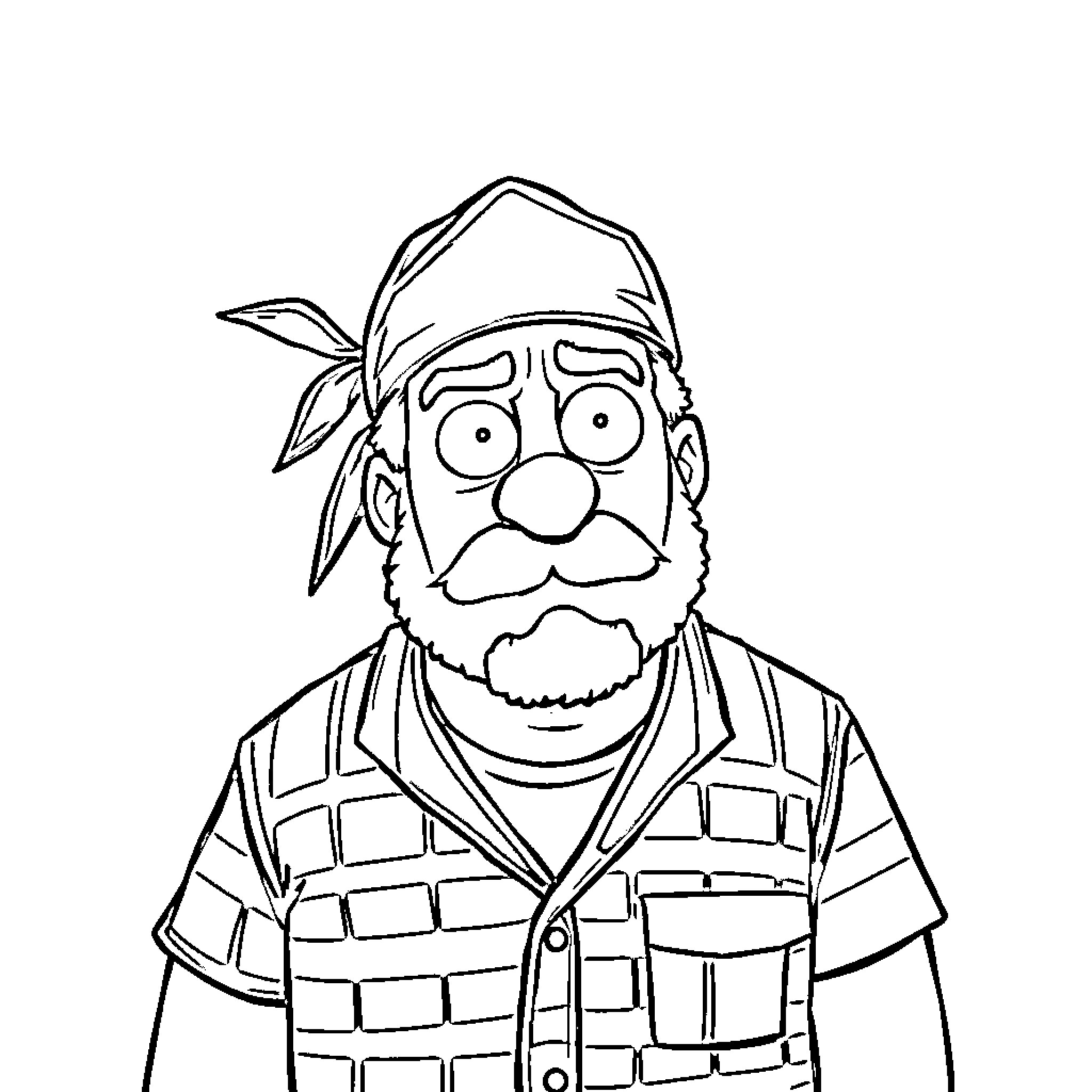 Michael Scott in comedic pirate outfit Coloring Page (free black-and-white line drawing printable PDF for all, from beginners to advanced learners, including children, teens, adults, and seniors)