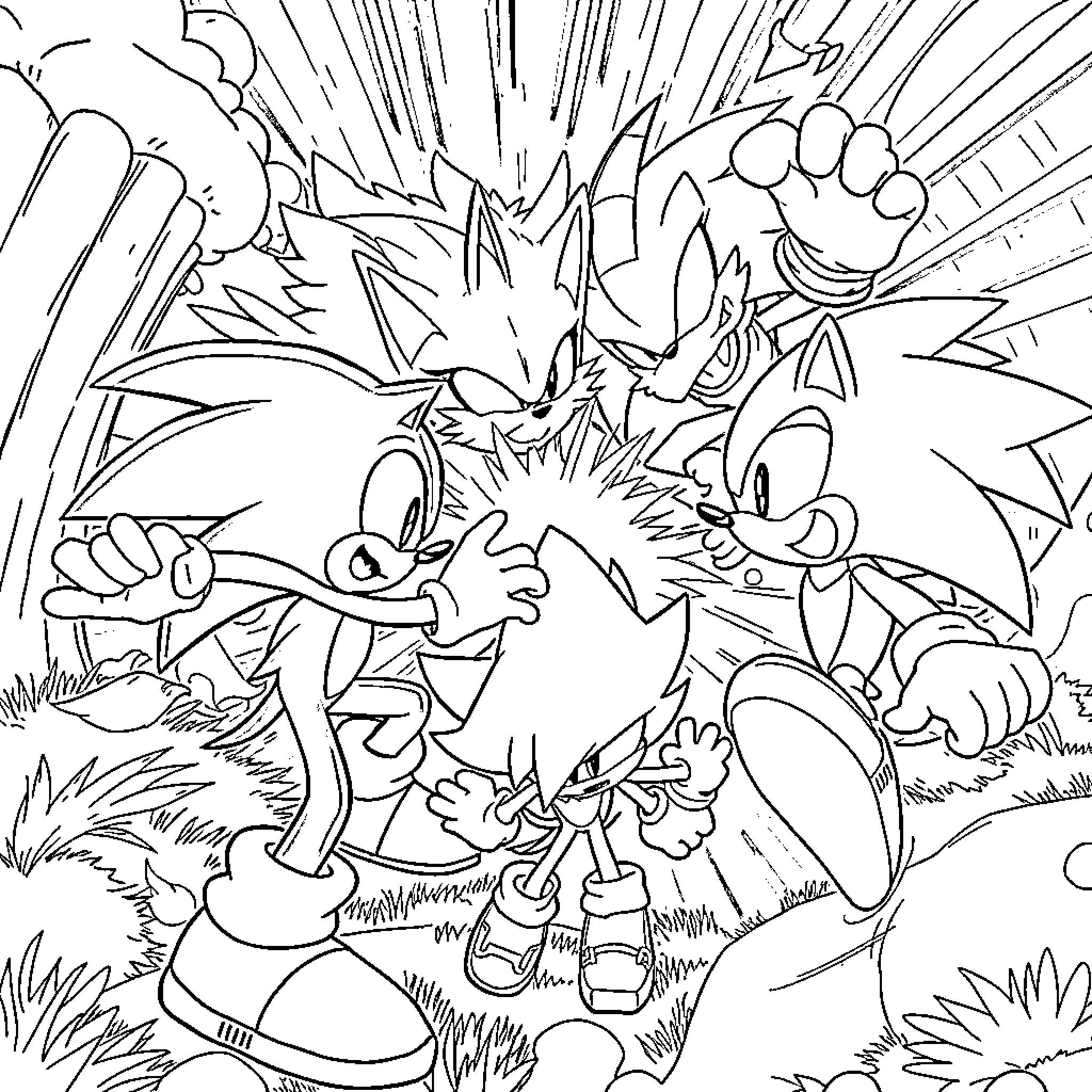 Hedgehog characters engaged in lively action Coloring Page (free black-and-white line drawing printable PDF for all, from beginners to advanced learners, including children, teens, adults, and seniors)