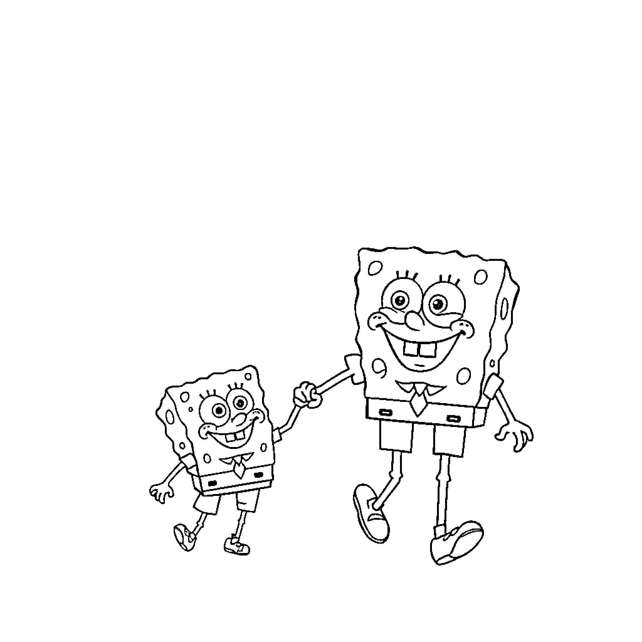 Spongebob and friend having fun together Coloring Page (free black-and-white line drawing printable PDF for all, from beginners to advanced learners, including children, teens, adults, and seniors)