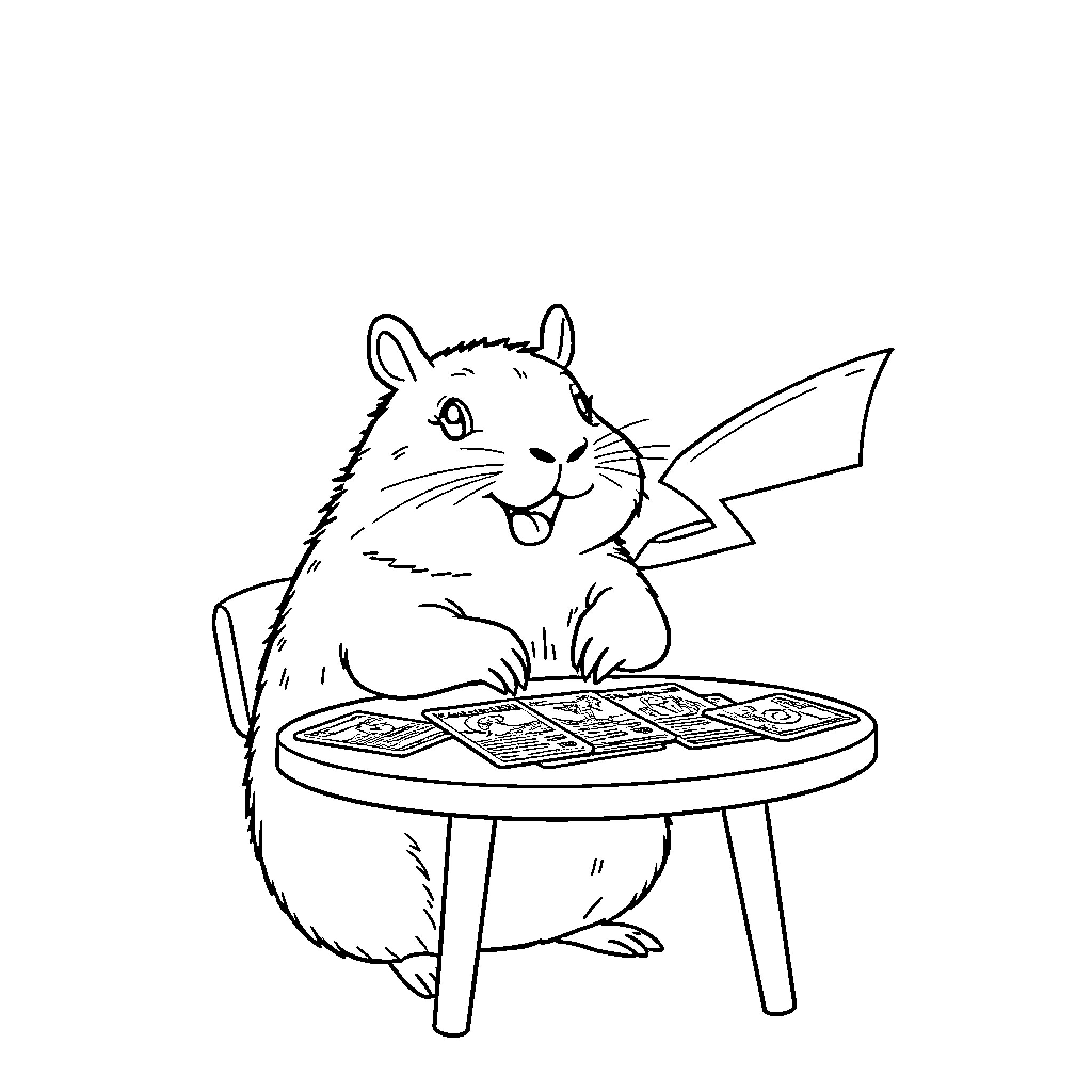 Capybara enjoying a snack on a table Coloring Page (free black-and-white line drawing printable PDF for all, from beginners to advanced learners, including children, teens, adults, and seniors)