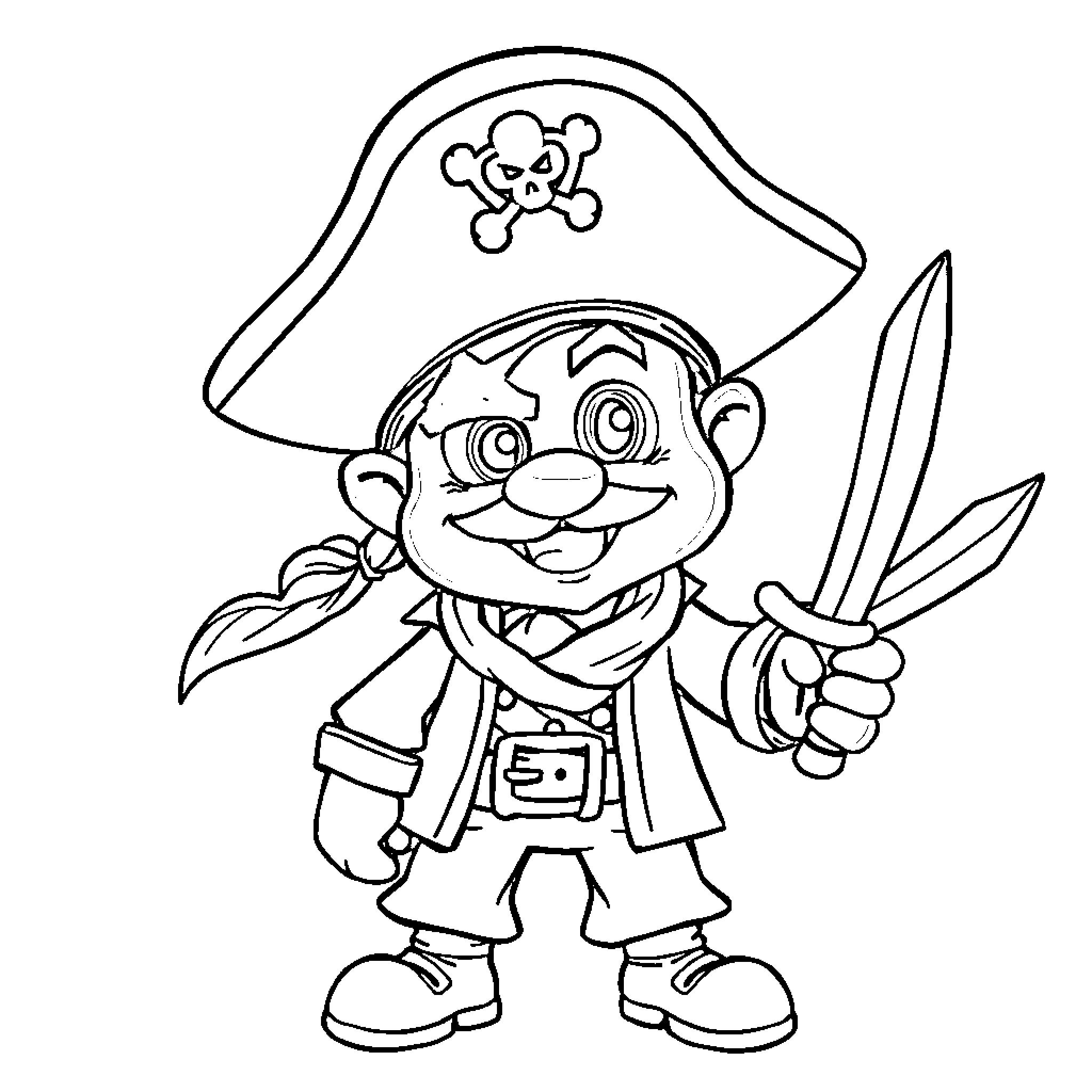 Bluey the Pirate Exploring the High Seas Coloring Page (free black-and-white line drawing printable PDF for all, from beginners to advanced learners, including children, teens, adults, and seniors)