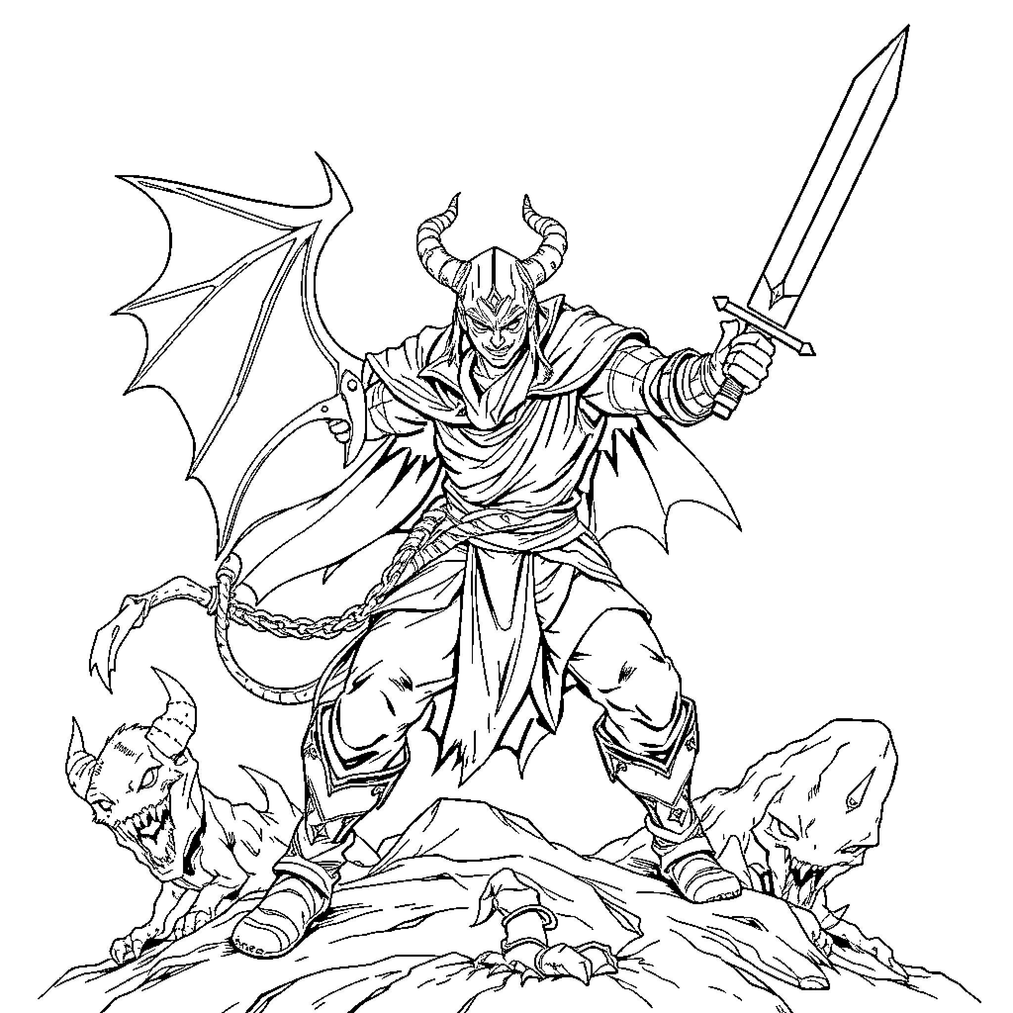 Demon Slayer Warrior in Fierce Battle Coloring Page (free black-and-white line drawing printable PDF for all, from beginners to advanced learners, including children, teens, adults, and seniors)