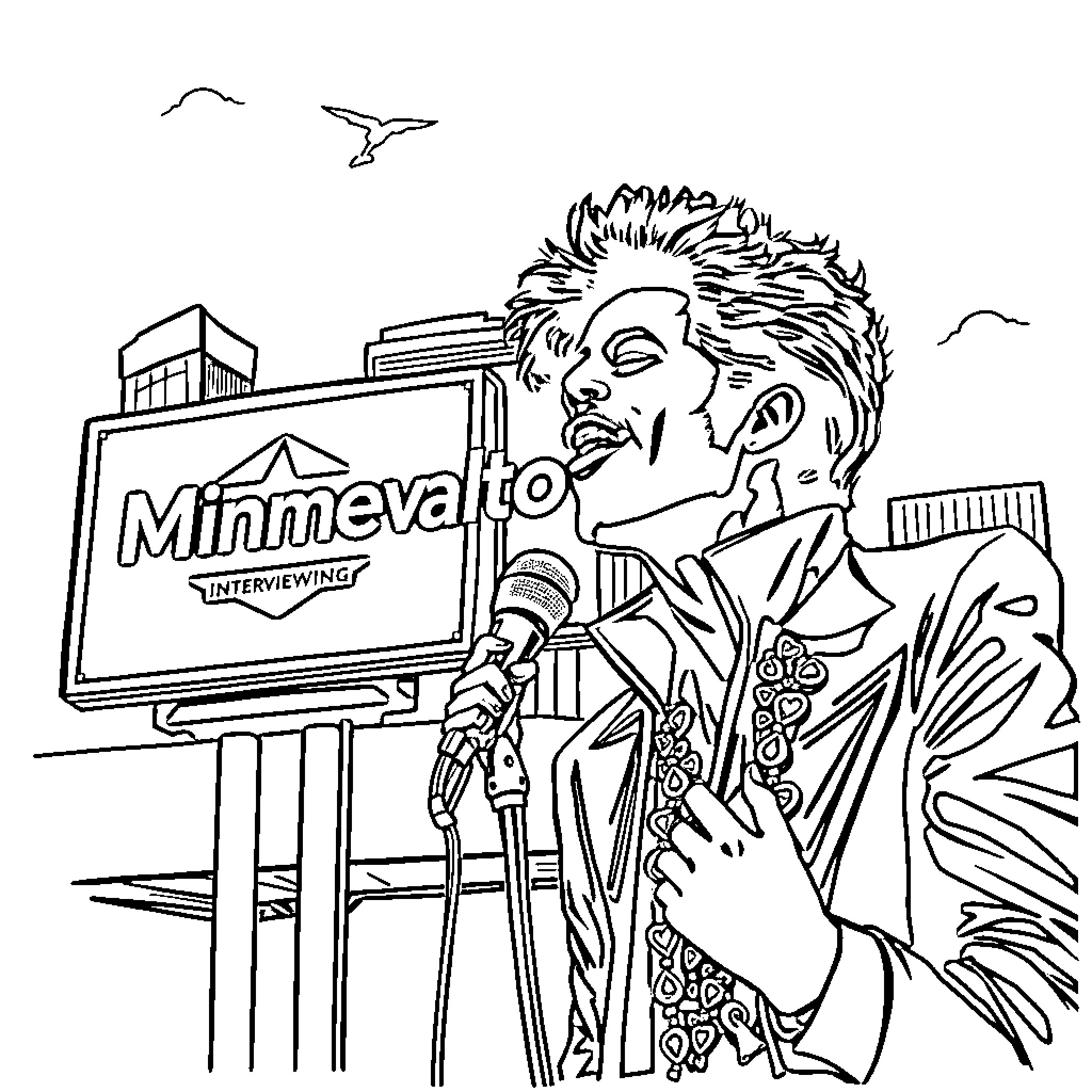 Motivational Interviewing with Eccentric Performer Coloring Page (free black-and-white line drawing printable PDF for all, from beginners to advanced learners, including children, teens, adults, and seniors)