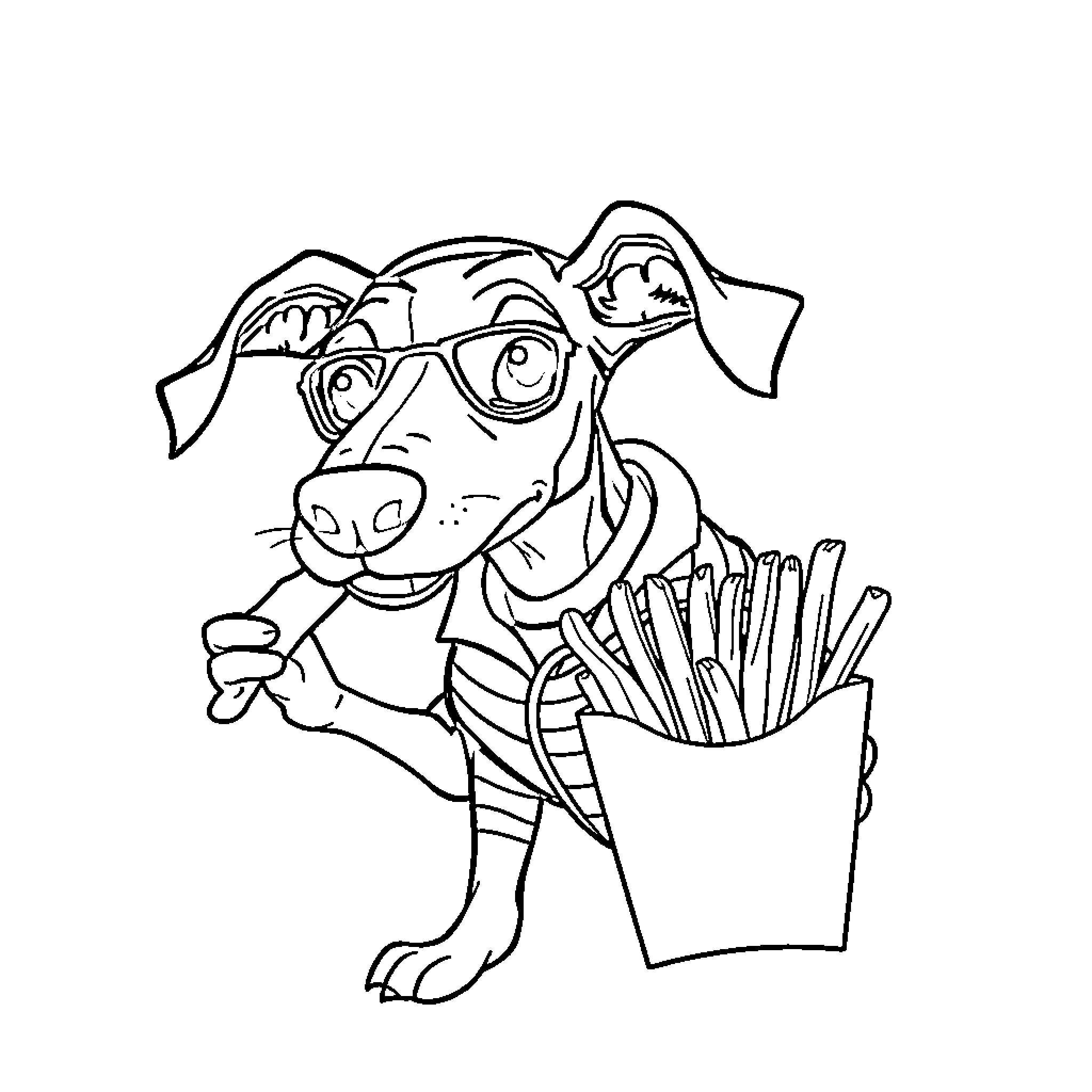 Whippet enjoying tasty snack in the park Coloring Page (free black-and-white line drawing printable PDF for all, from beginners to advanced learners, including children, teens, adults, and seniors)