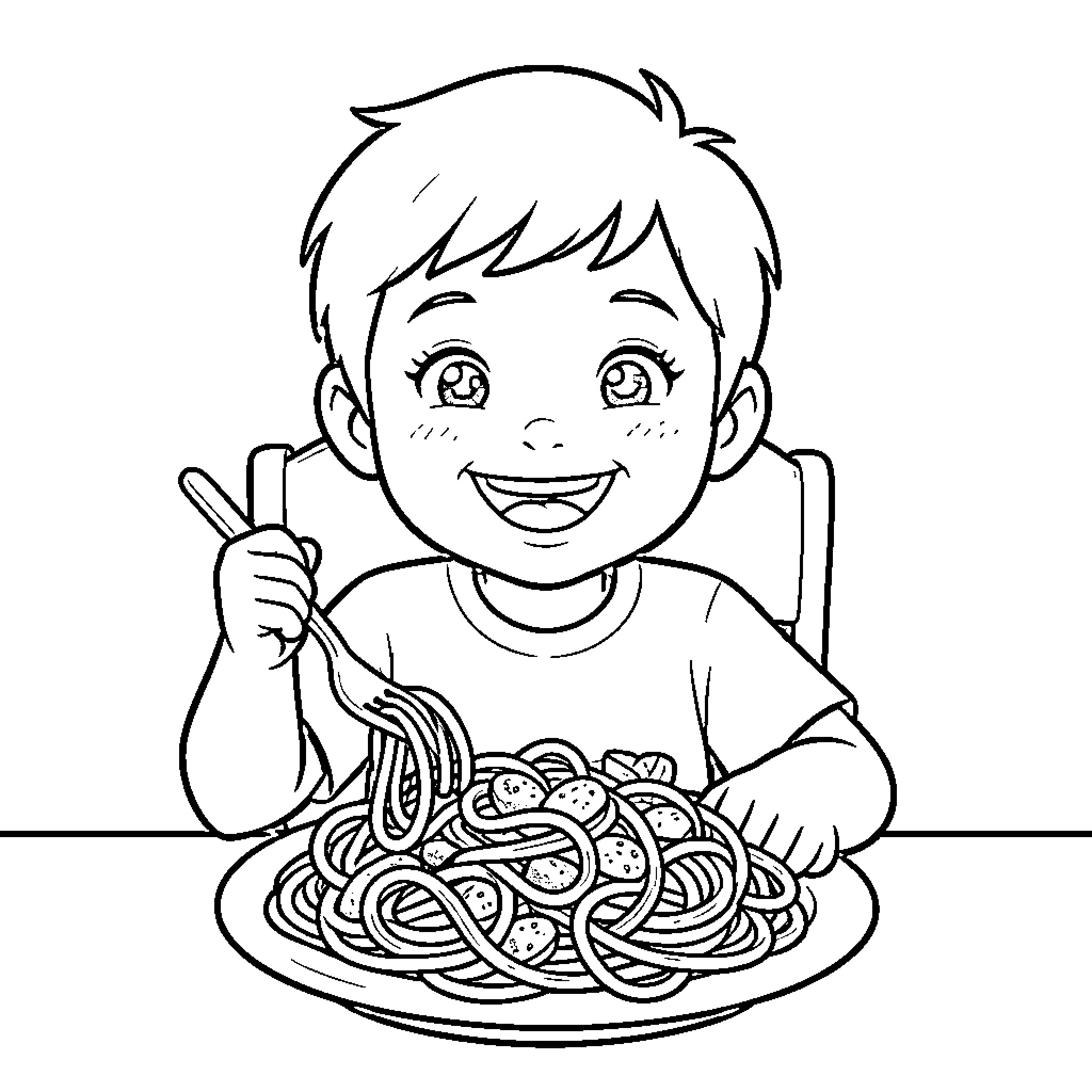 Chino enjoying a hearty meal Coloring Page (free black-and-white line drawing printable PDF for all, from beginners to advanced learners, including children, teens, adults, and seniors)