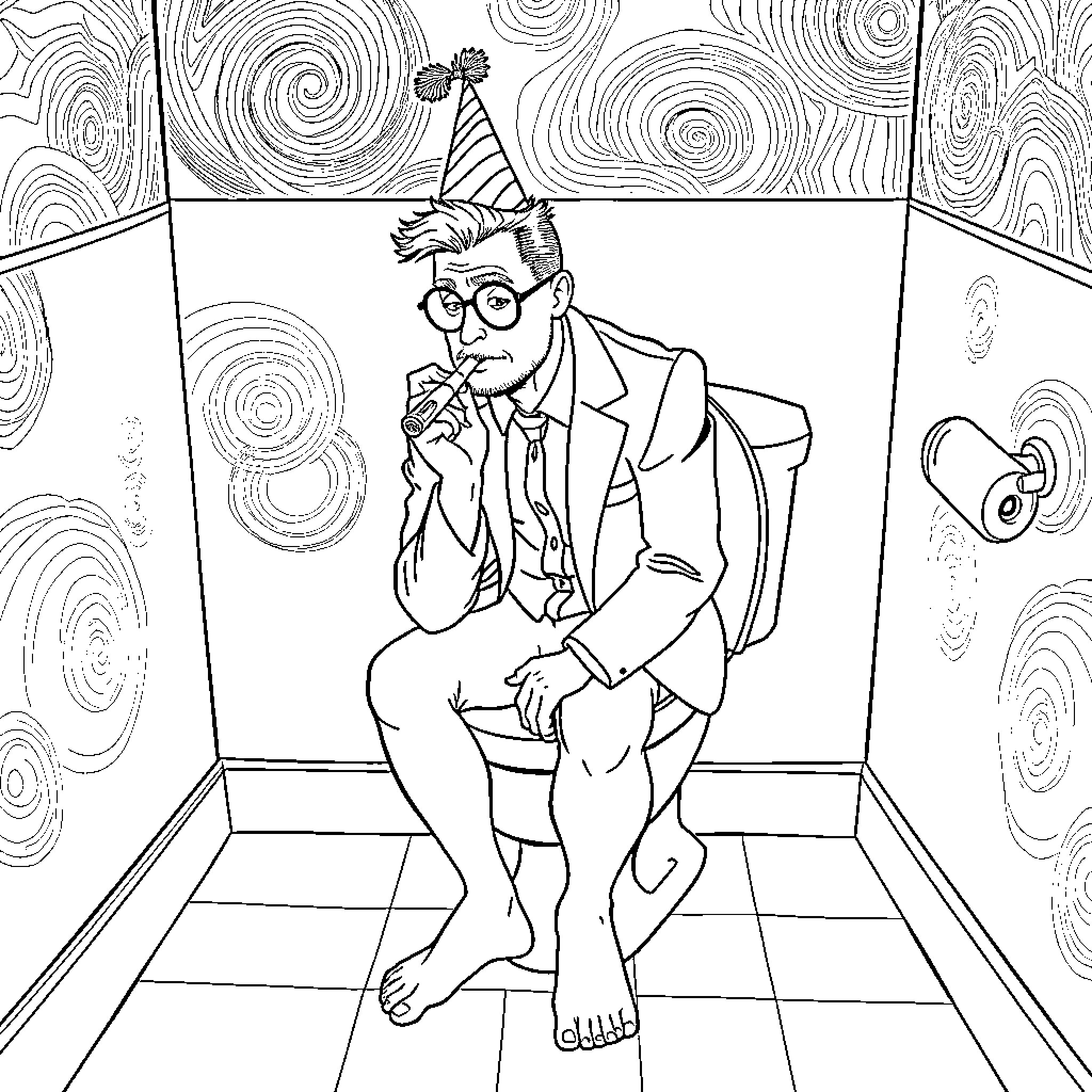 Man in Suit Celebrating at Party Coloring Page (free black-and-white line drawing printable PDF for all, from beginners to advanced learners, including children, teens, adults, and seniors)