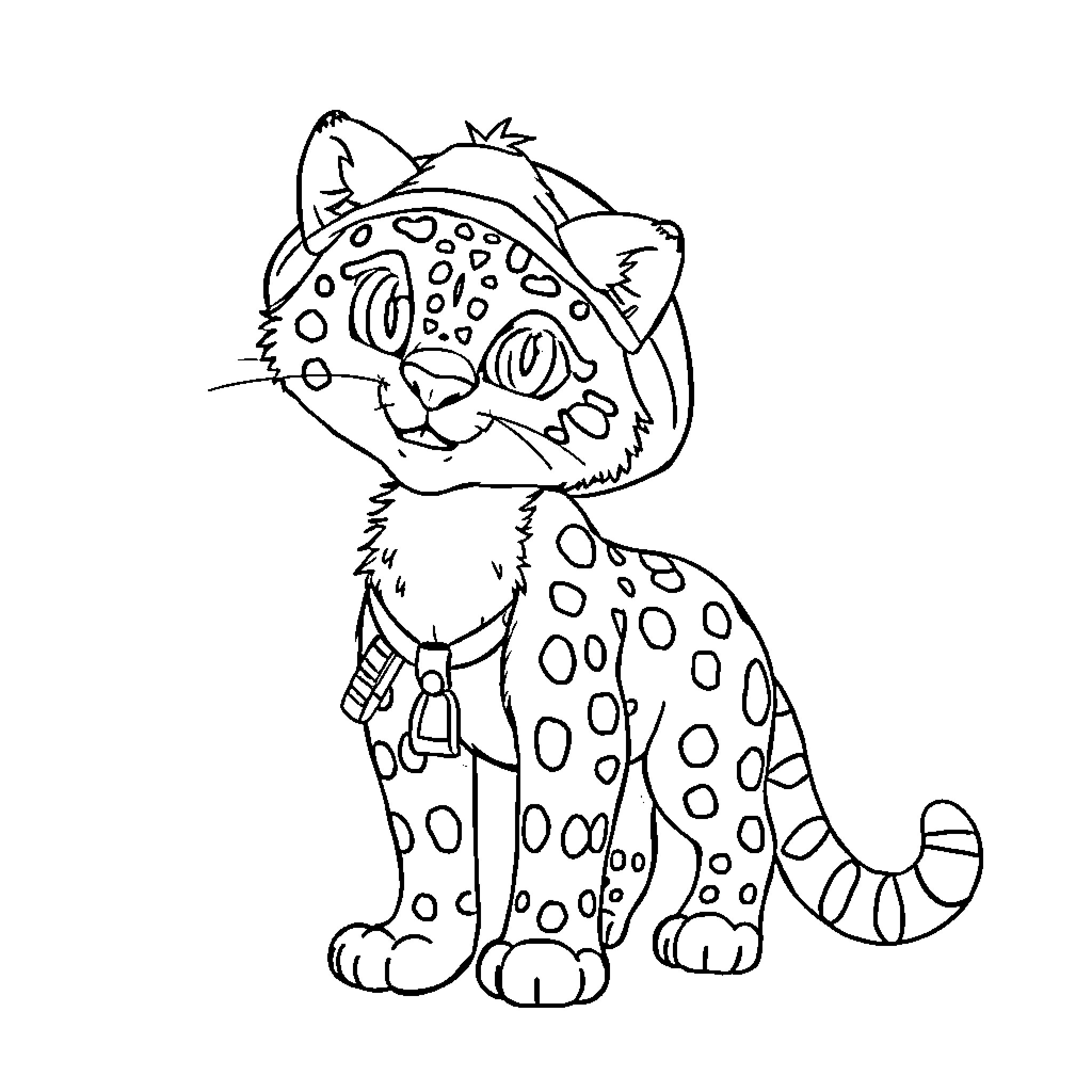 Snow Leopard in a Playful Pose Coloring Page (free black-and-white line drawing printable PDF for all, from beginners to advanced learners, including children, teens, adults, and seniors)