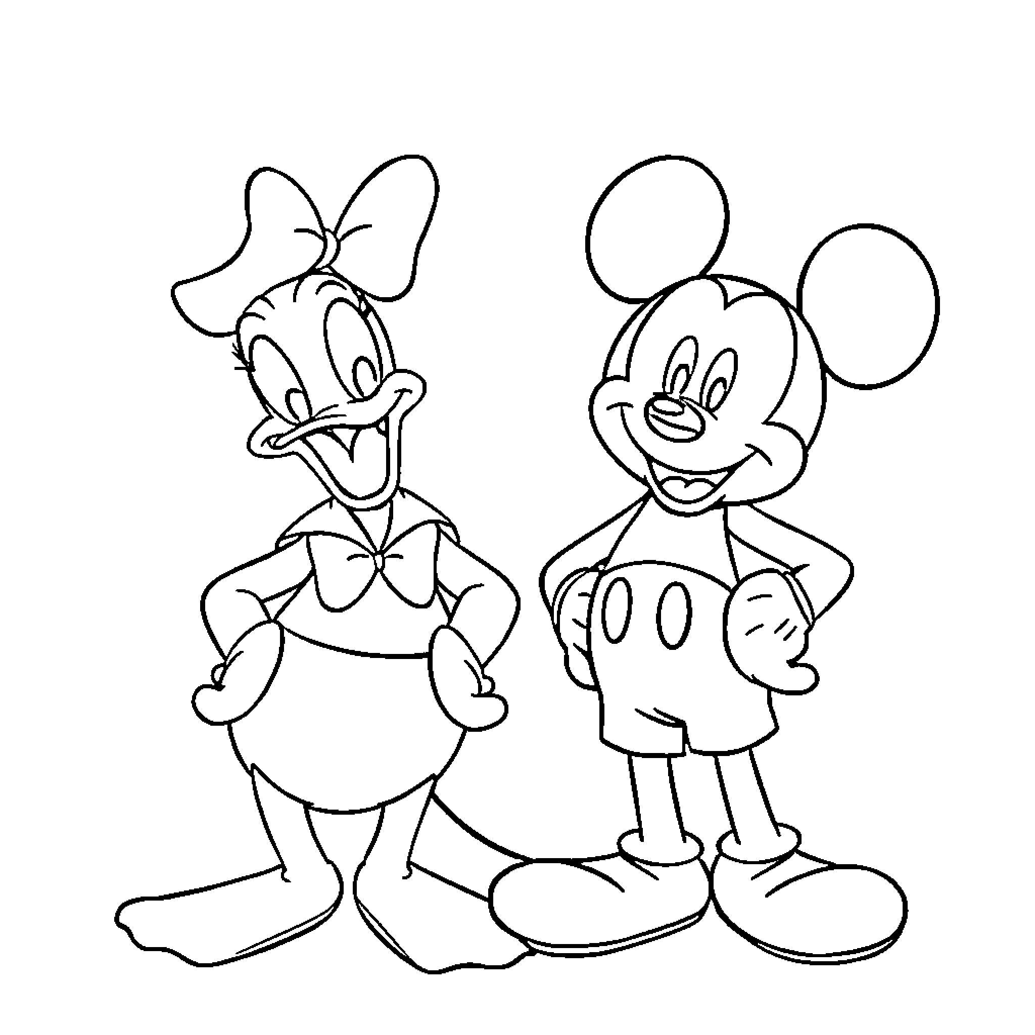 Mickey Mouse and Minnie Mouse having fun together Coloring Page (free black-and-white line drawing printable PDF for all, from beginners to advanced learners, including children, teens, adults, and seniors)