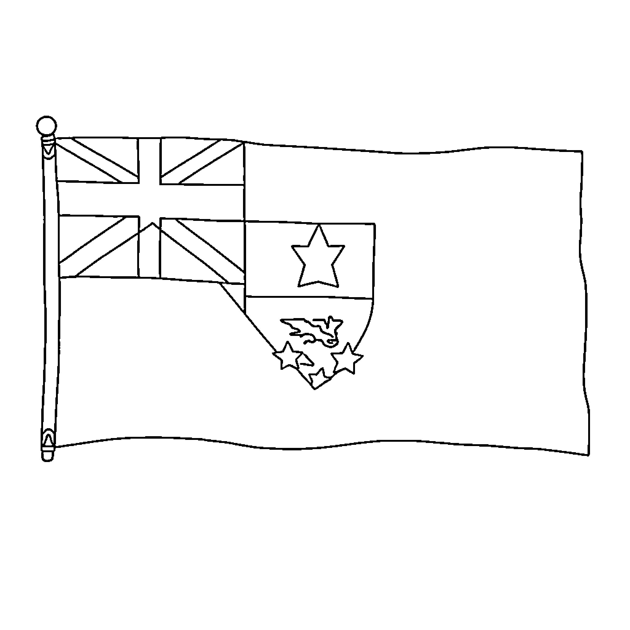 Flag featuring outlined star and coat of arms Coloring Page (free black-and-white line drawing printable PDF for all, from beginners to advanced learners, including children, teens, adults, and seniors)