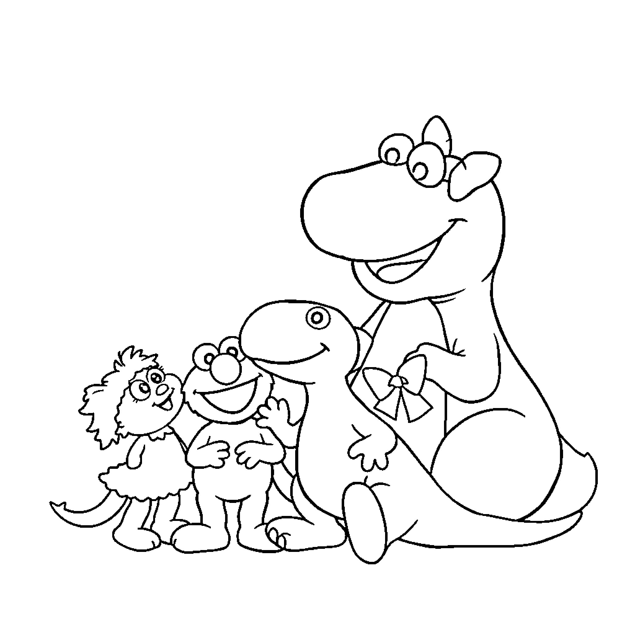 Elmo and Friends in a Playful Scene Coloring Page (free black-and-white line drawing printable PDF for all, from beginners to advanced learners, including children, teens, adults, and seniors)