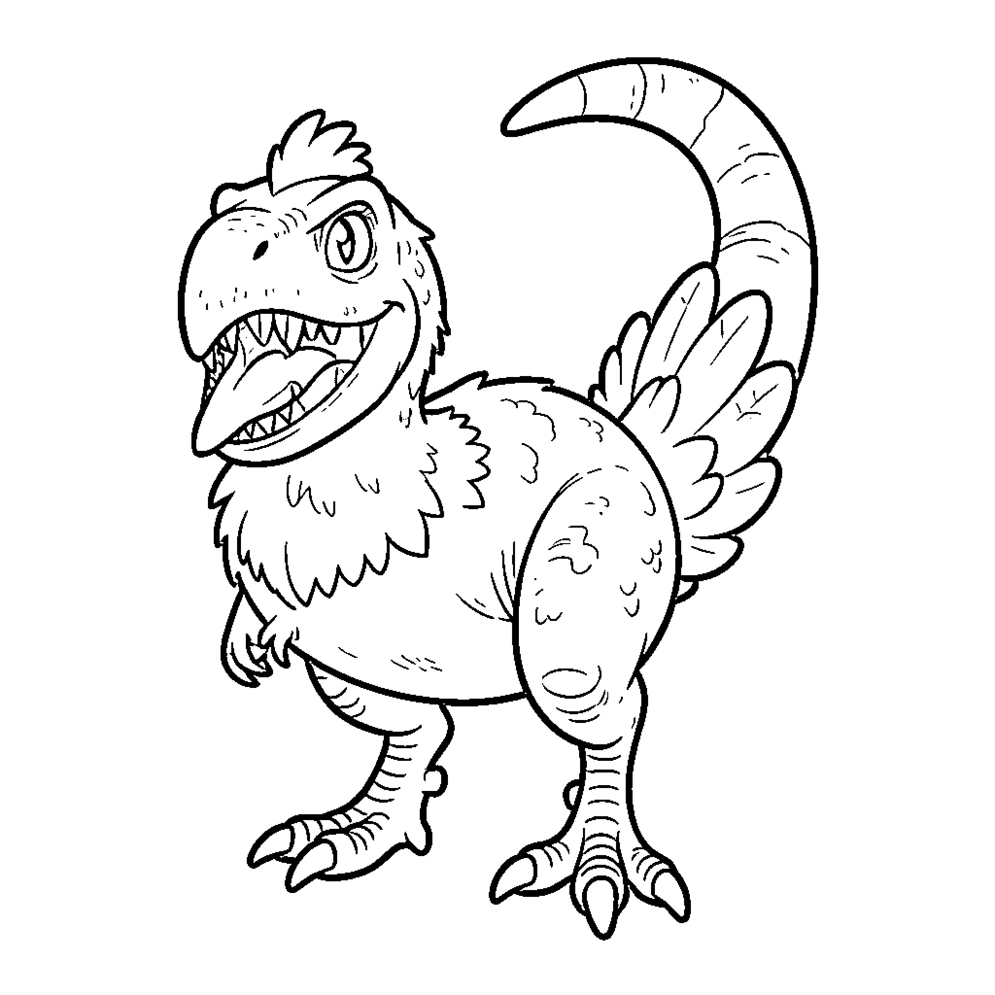 T-Rex standing with a fierce and hungry expression Coloring Page (free black-and-white line drawing printable PDF for all, from beginners to advanced learners, including children, teens, adults, and seniors)