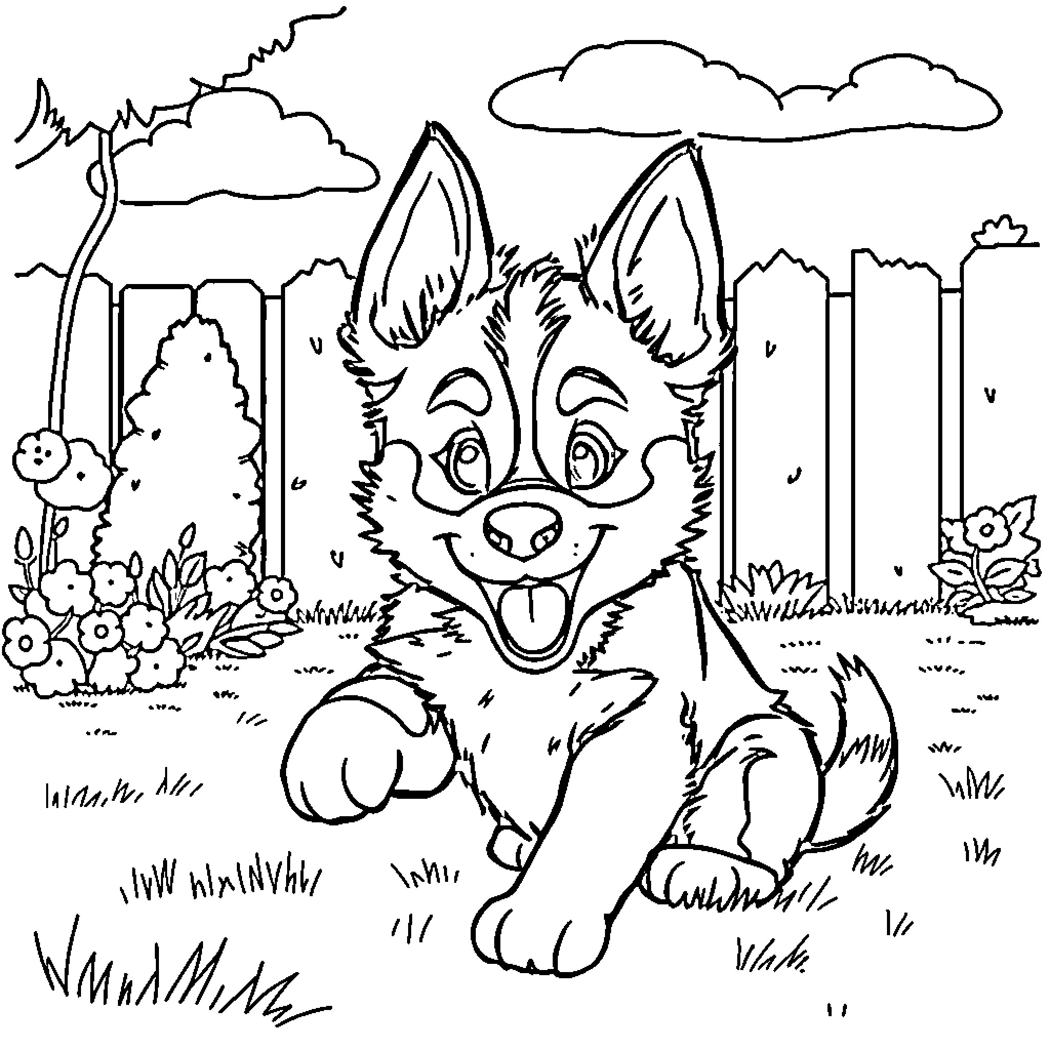 Bluey playing in the park with friends Coloring Page (free black-and-white line drawing printable PDF for all, from beginners to advanced learners, including children, teens, adults, and seniors)