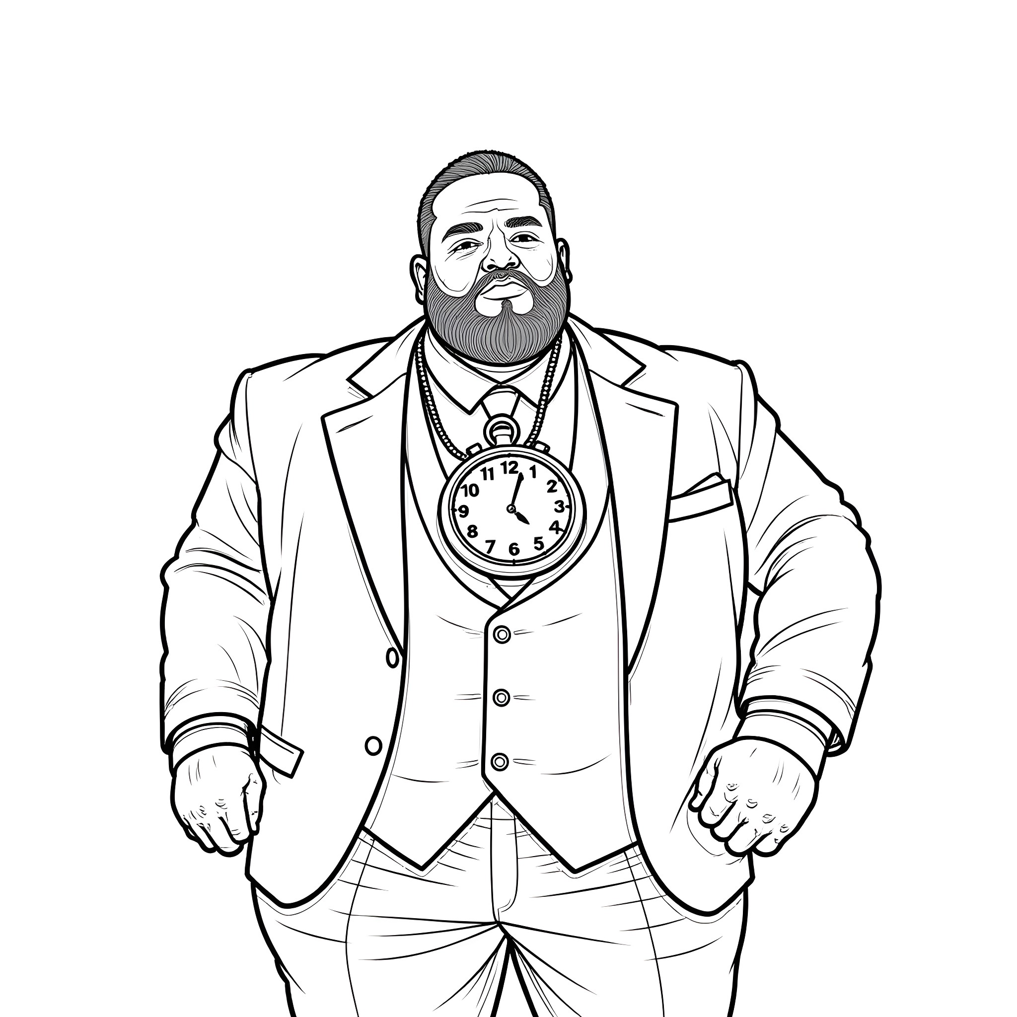 Man in formal attire with pocket watch Coloring Page (free black-and-white line drawing printable PDF for all, from beginners to advanced learners, including children, teens, adults, and seniors)