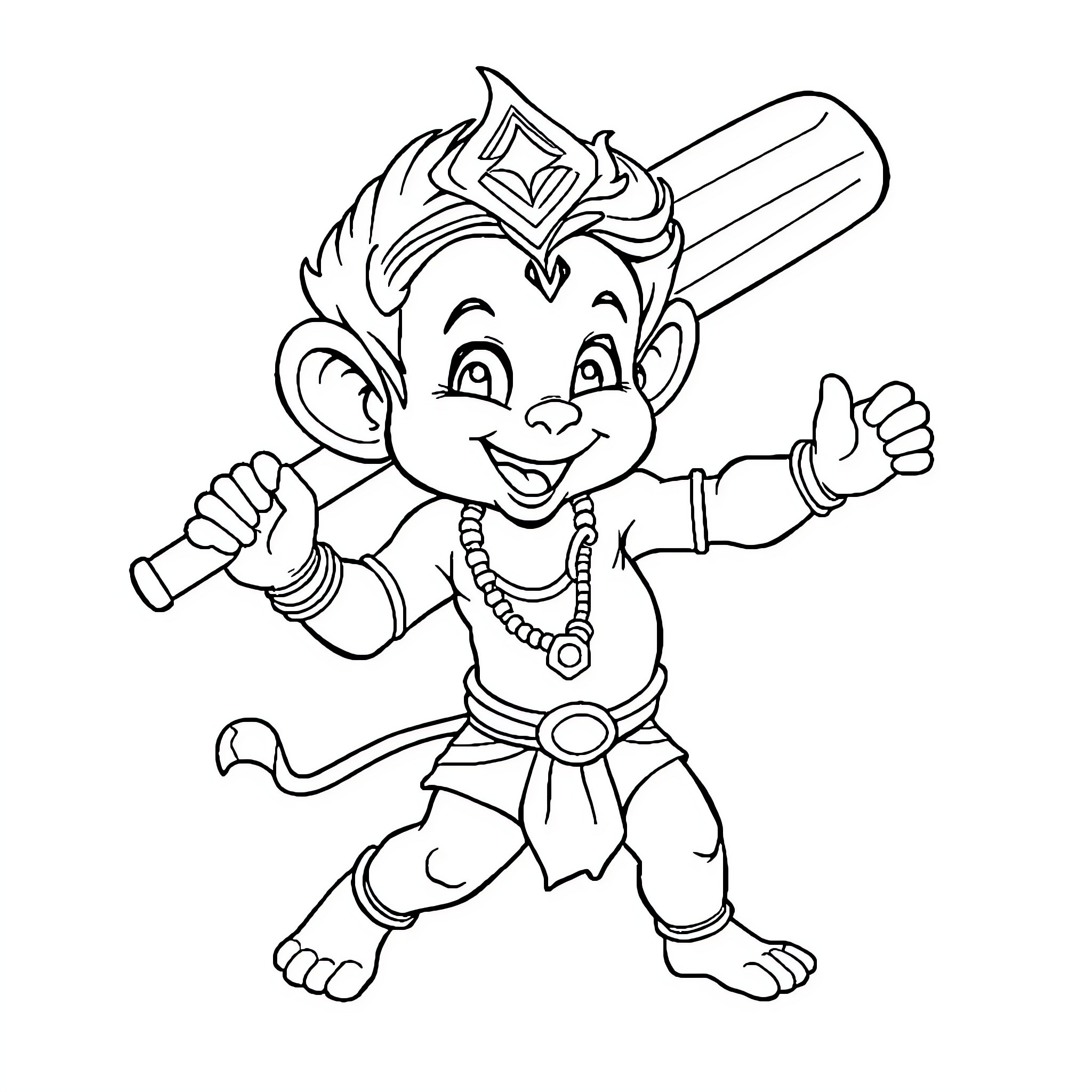 Baby Hanuman excited and energetic Coloring Page (free black-and-white line drawing printable PDF for all, from beginners to advanced learners, including children, teens, adults, and seniors)