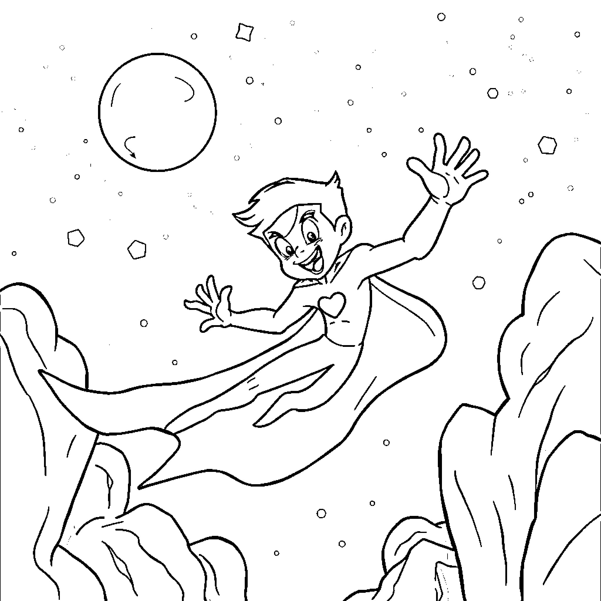 Danny Phantom soaring through the night sky Coloring Page (free black-and-white line drawing printable PDF for all, from beginners to advanced learners, including children, teens, adults, and seniors)