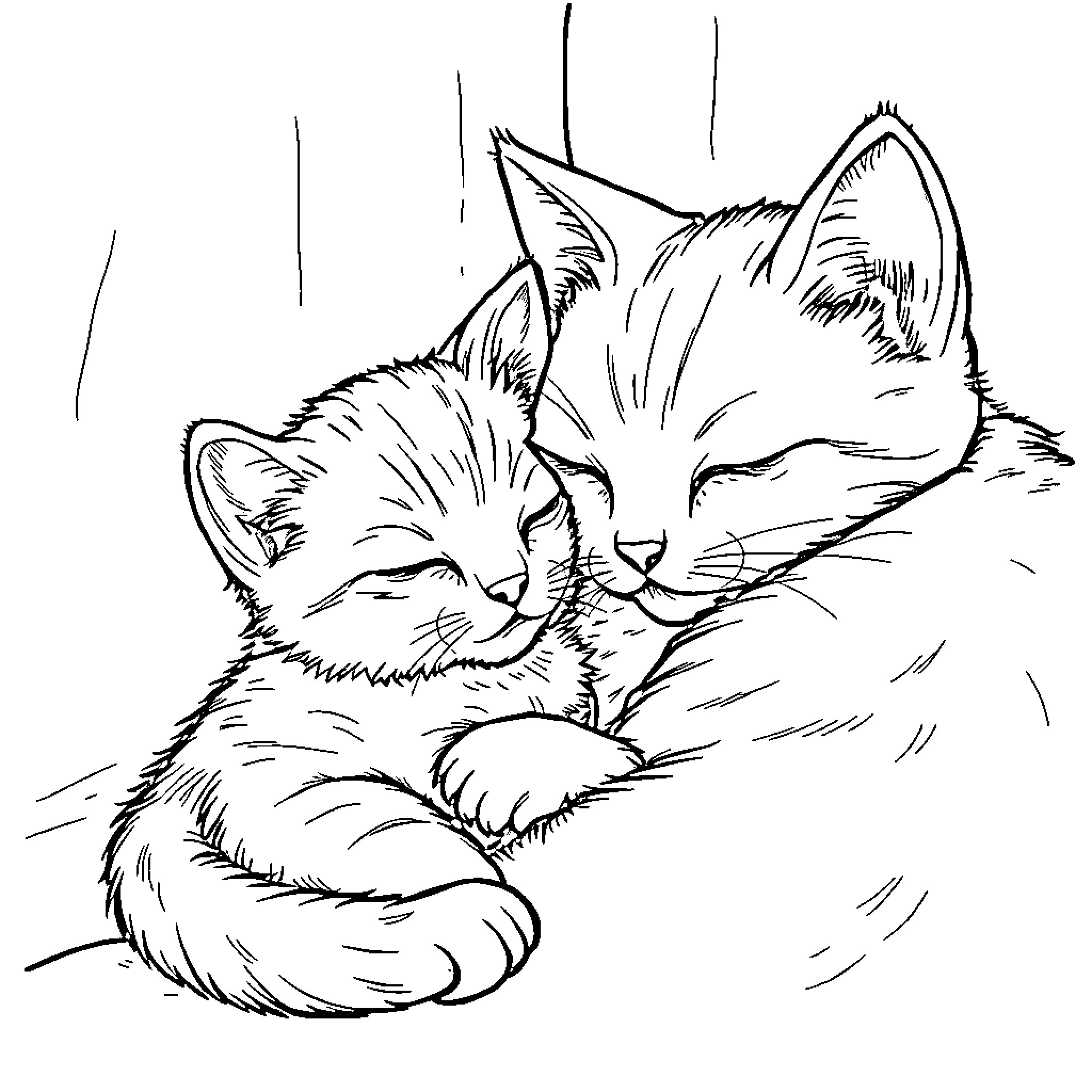 Cat sleeping peacefully Coloring Page (free black-and-white line drawing printable PDF for all, from beginners to advanced learners, including children, teens, adults, and seniors)