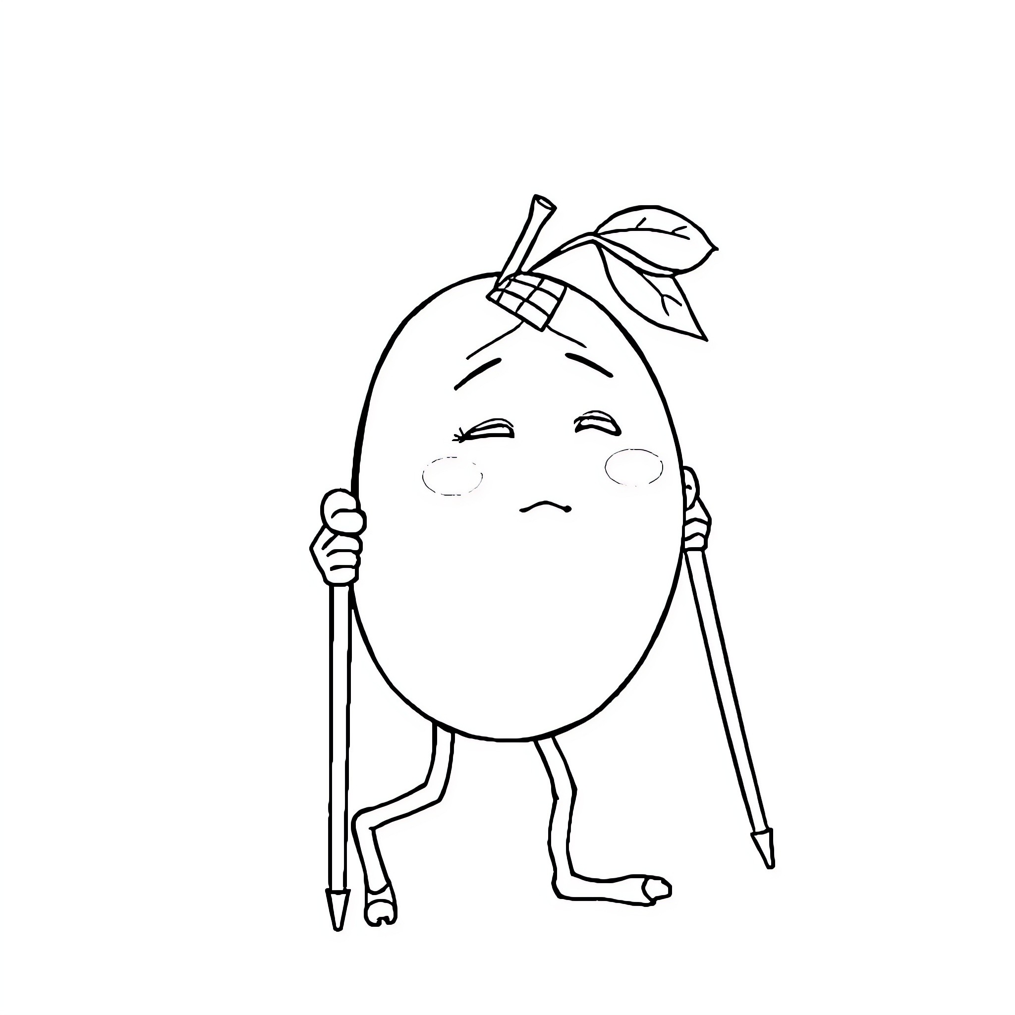 Mango character holding a pencil Coloring Page (free black-and-white line drawing printable PDF for all, from beginners to advanced learners, including children, teens, adults, and seniors)