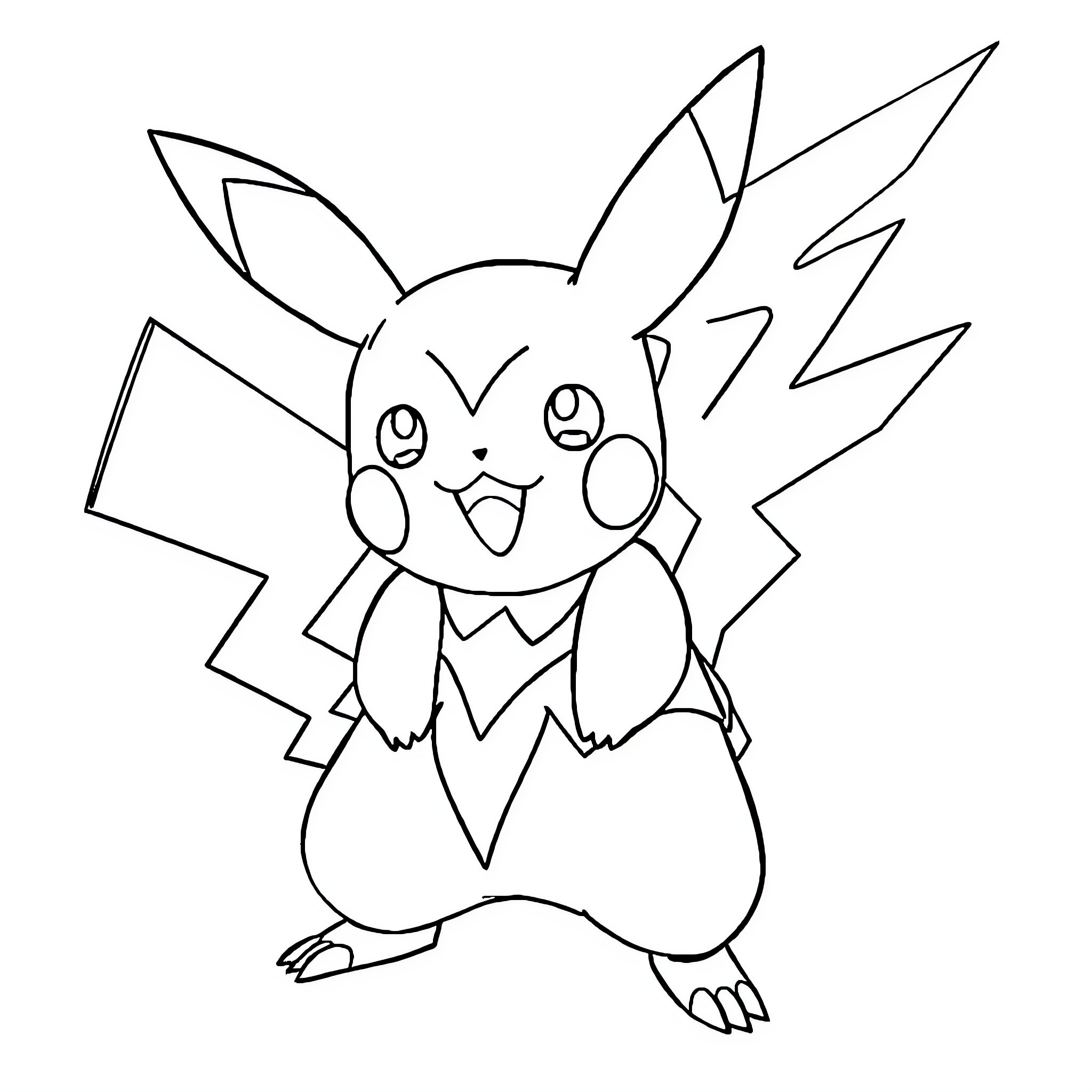 Pikachu striking a playful pose Coloring Page (free black-and-white line drawing printable PDF for all, from beginners to advanced learners, including children, teens, adults, and seniors)