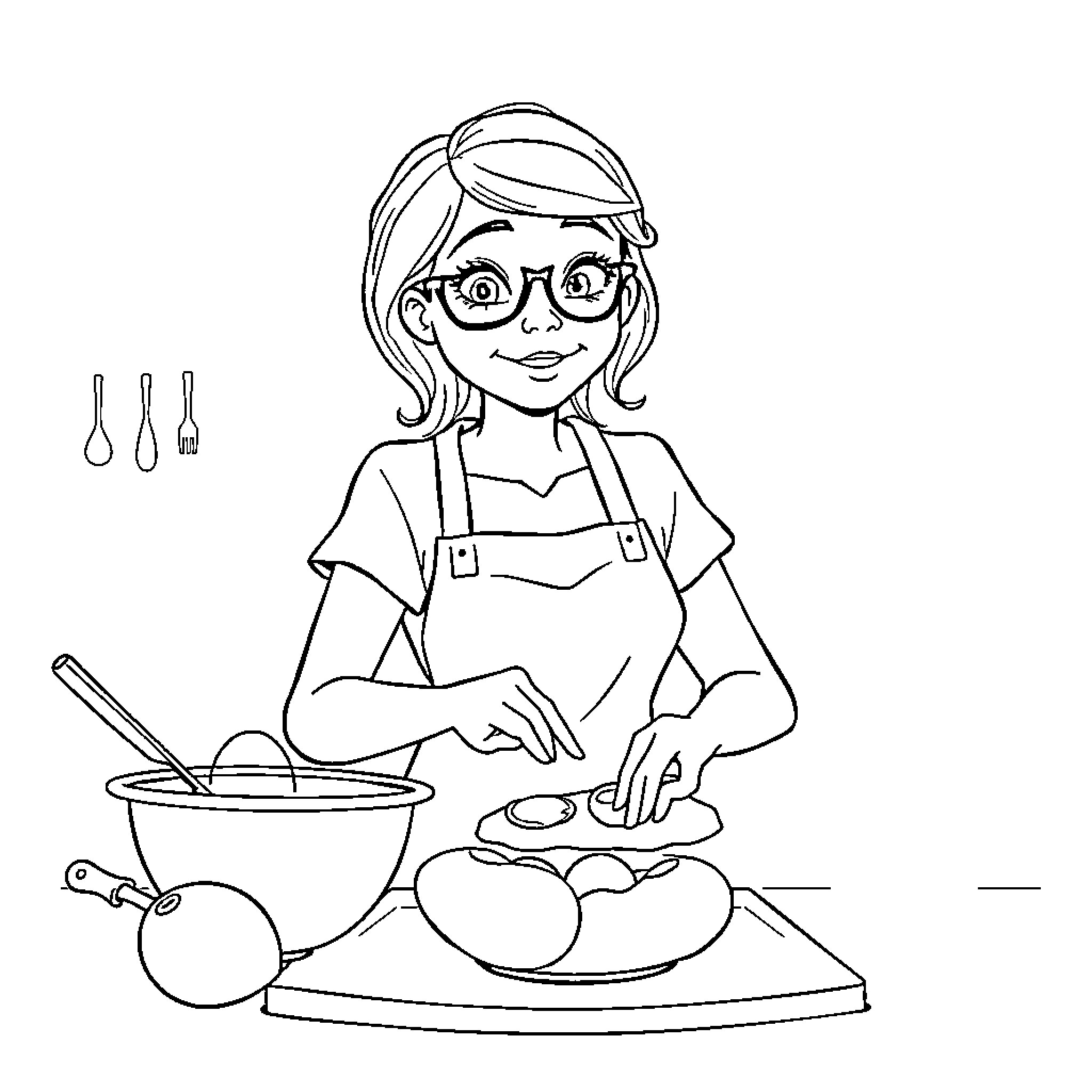 Dietary Aide Preparing Healthy Meal Coloring Page (free black-and-white line drawing printable PDF for all, from beginners to advanced learners, including children, teens, adults, and seniors)