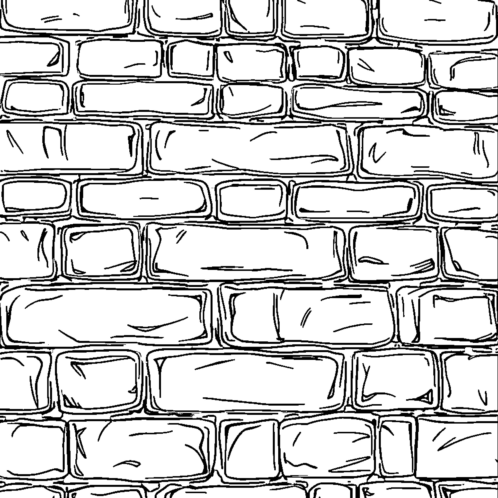 Wall of Irregular Bricks Coloring Page (free black-and-white line drawing printable PDF for all, from beginners to advanced learners, including children, teens, adults, and seniors)