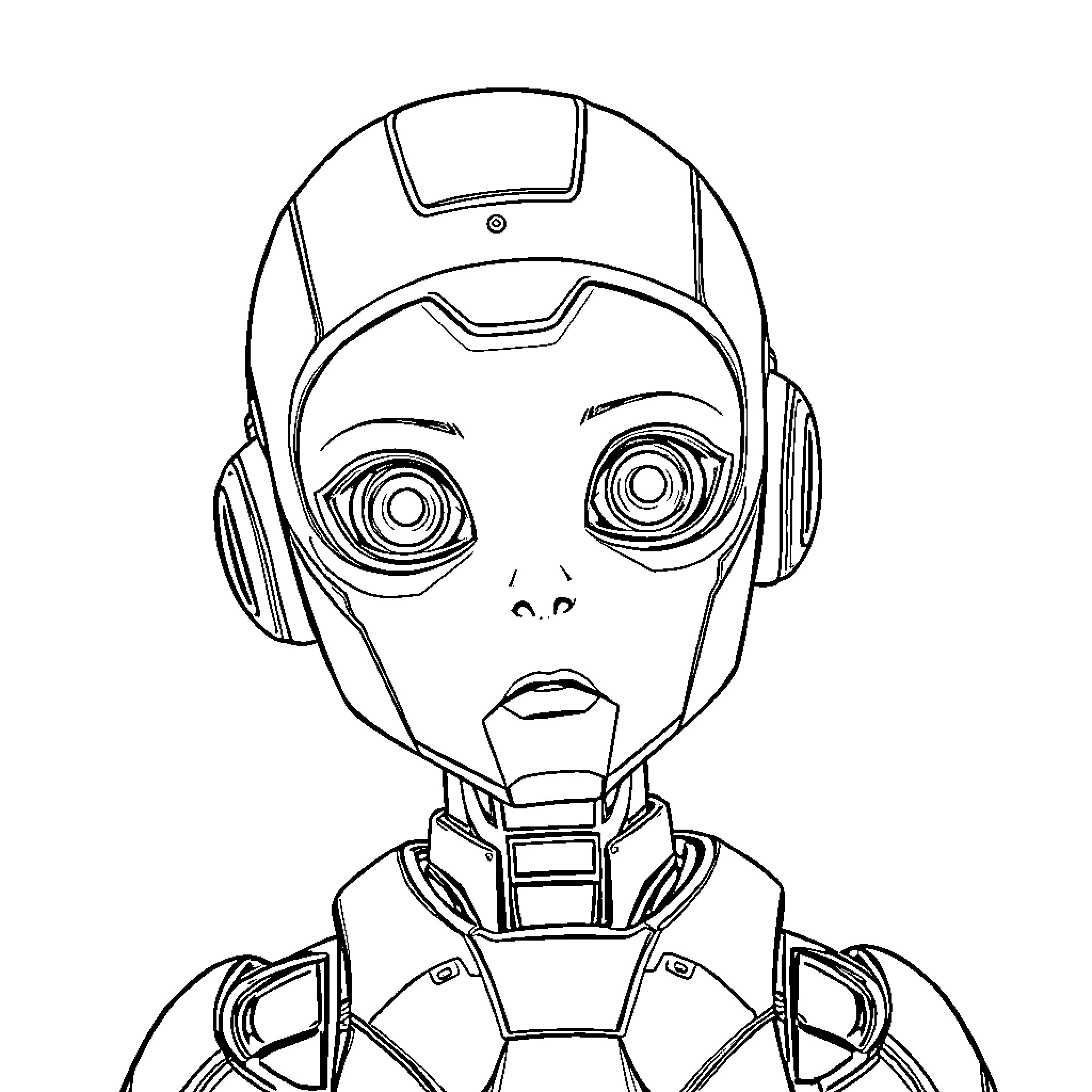 M3gan: Robotic Doll's Curious Gaze Coloring Page (free black-and-white line drawing printable PDF for all, from beginners to advanced learners, including children, teens, adults, and seniors)