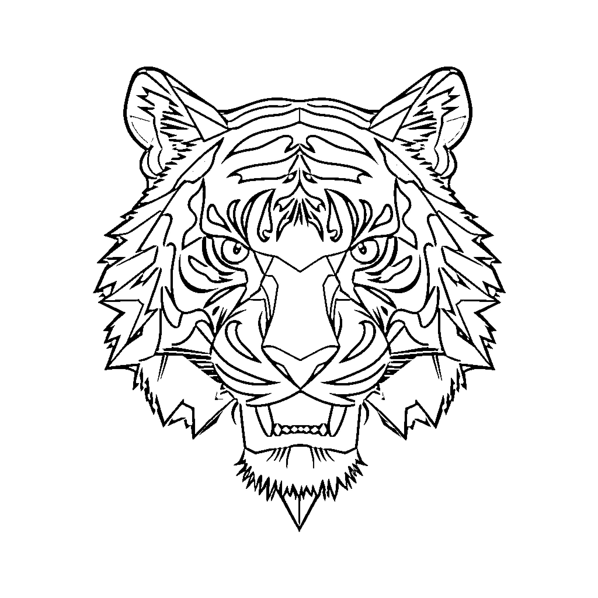 Tiger roaring with fierce expression Coloring Page (free black-and-white line drawing printable PDF for all, from beginners to advanced learners, including children, teens, adults, and seniors)