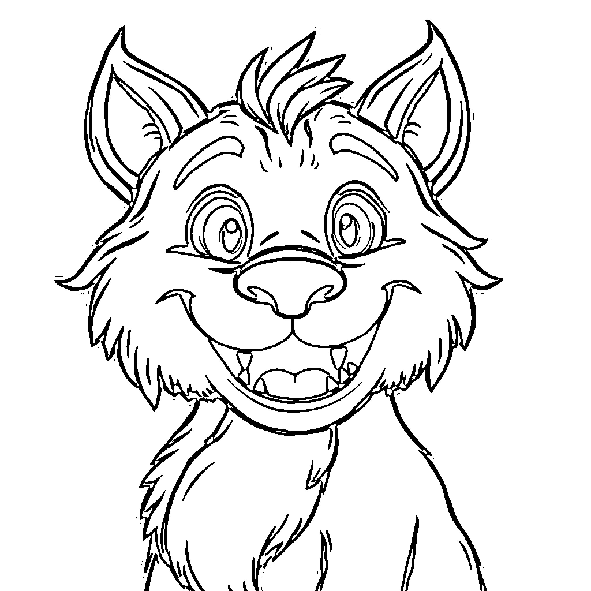 Monster with a happy, toothy grin Coloring Page (free black-and-white line drawing printable PDF for all, from beginners to advanced learners, including children, teens, adults, and seniors)