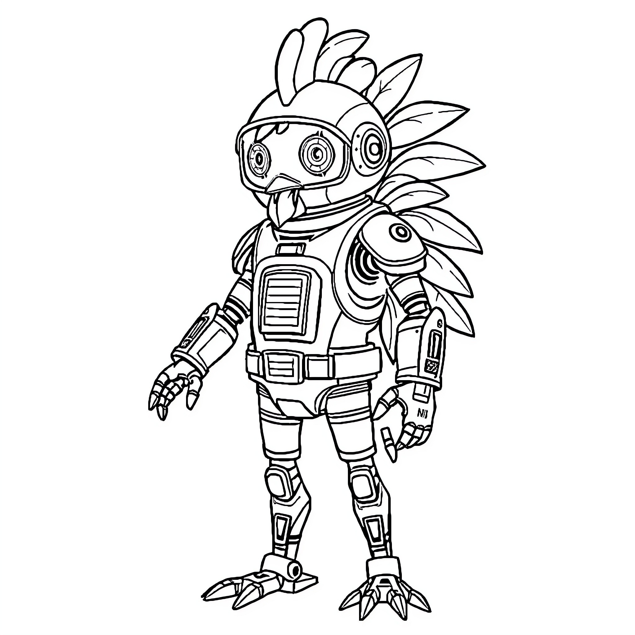 Astro Bot in Futuristic Robotic Exploration Gear Coloring Page (free black-and-white line drawing printable PDF for all, from beginners to advanced learners, including children, teens, adults, and seniors)