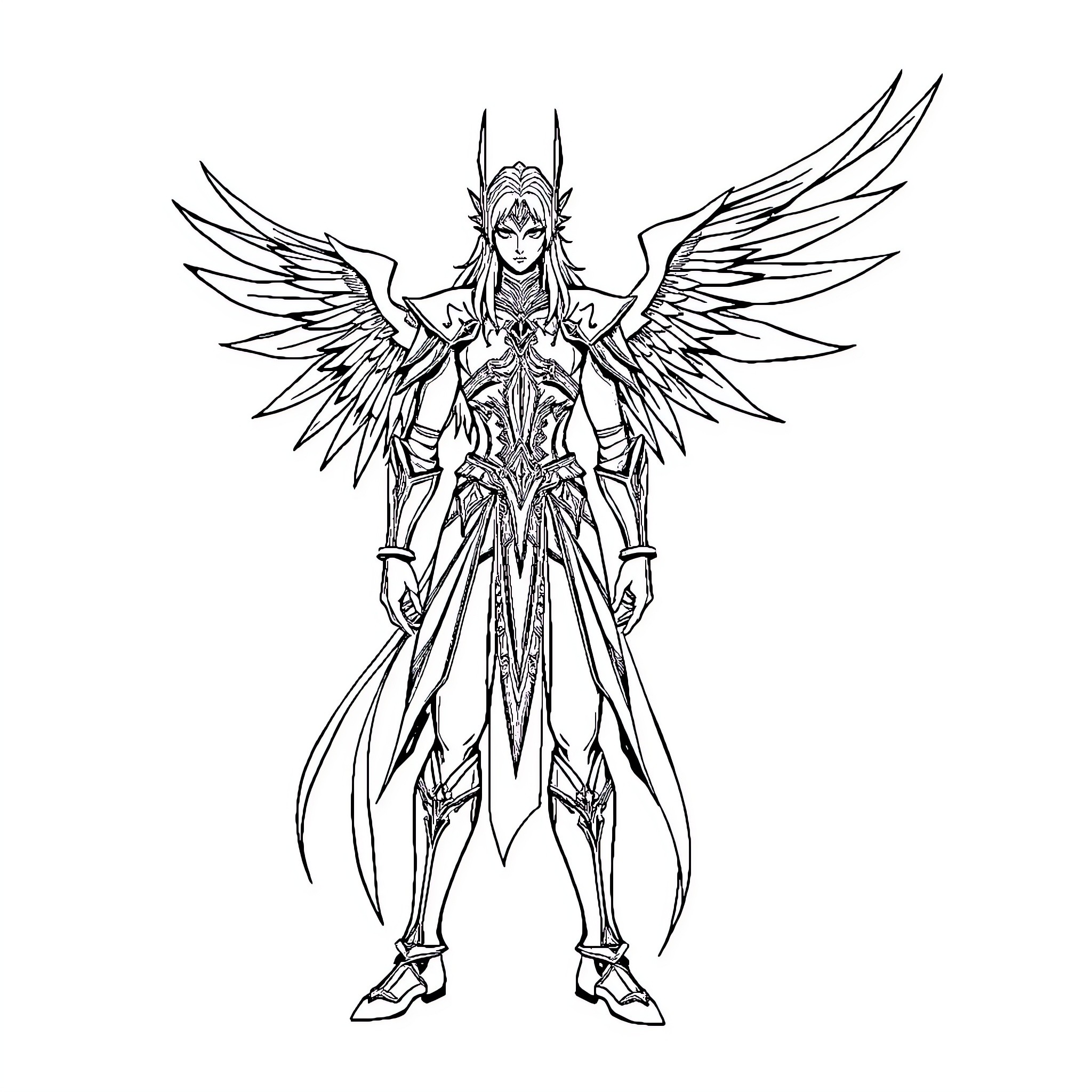 Sephiroth's Angelic Transformation Coloring Page (free black-and-white line drawing printable PDF for all, from beginners to advanced learners, including children, teens, adults, and seniors)