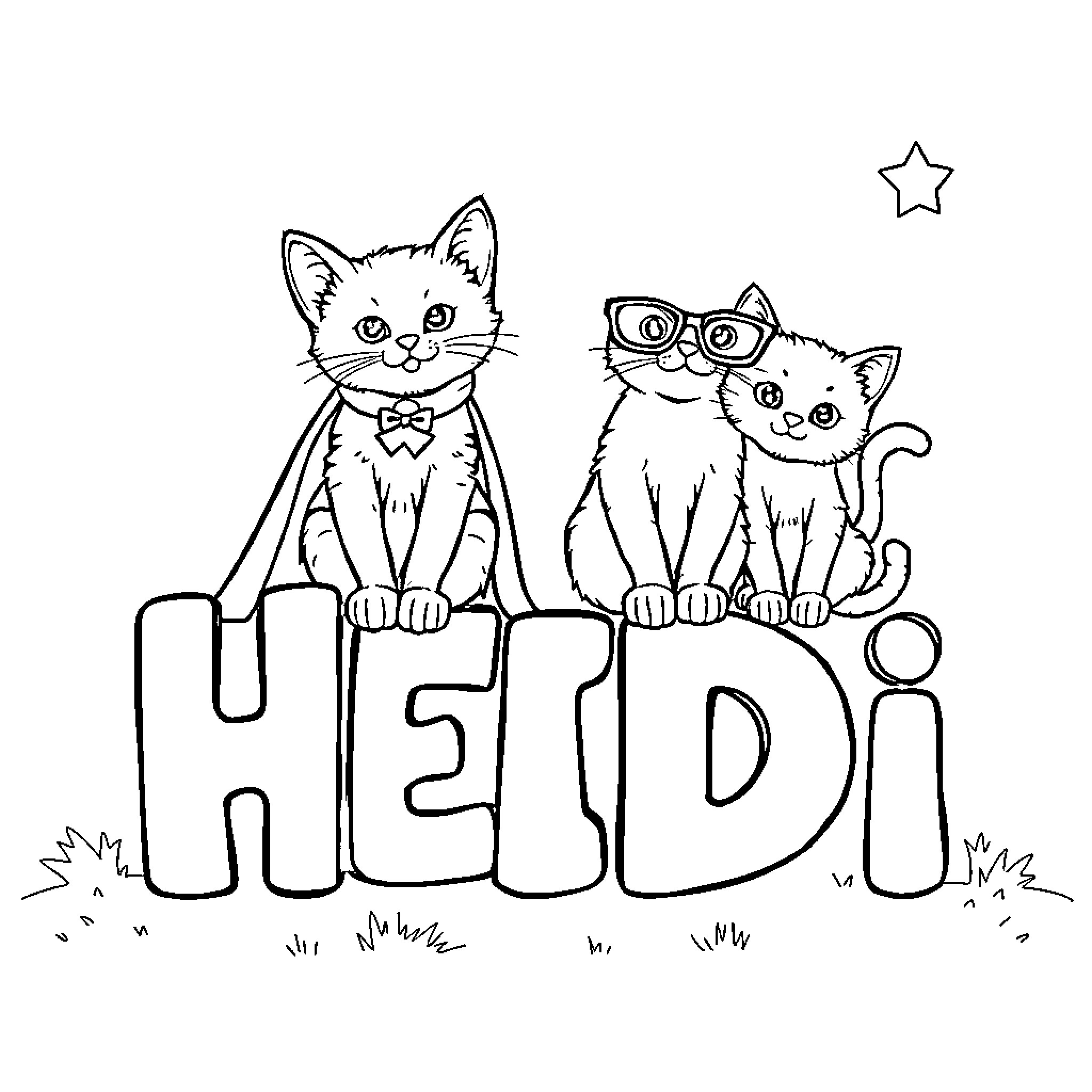 Superkitties help with big words Coloring Page (free black-and-white line drawing printable PDF for all, from beginners to advanced learners, including children, teens, adults, and seniors)