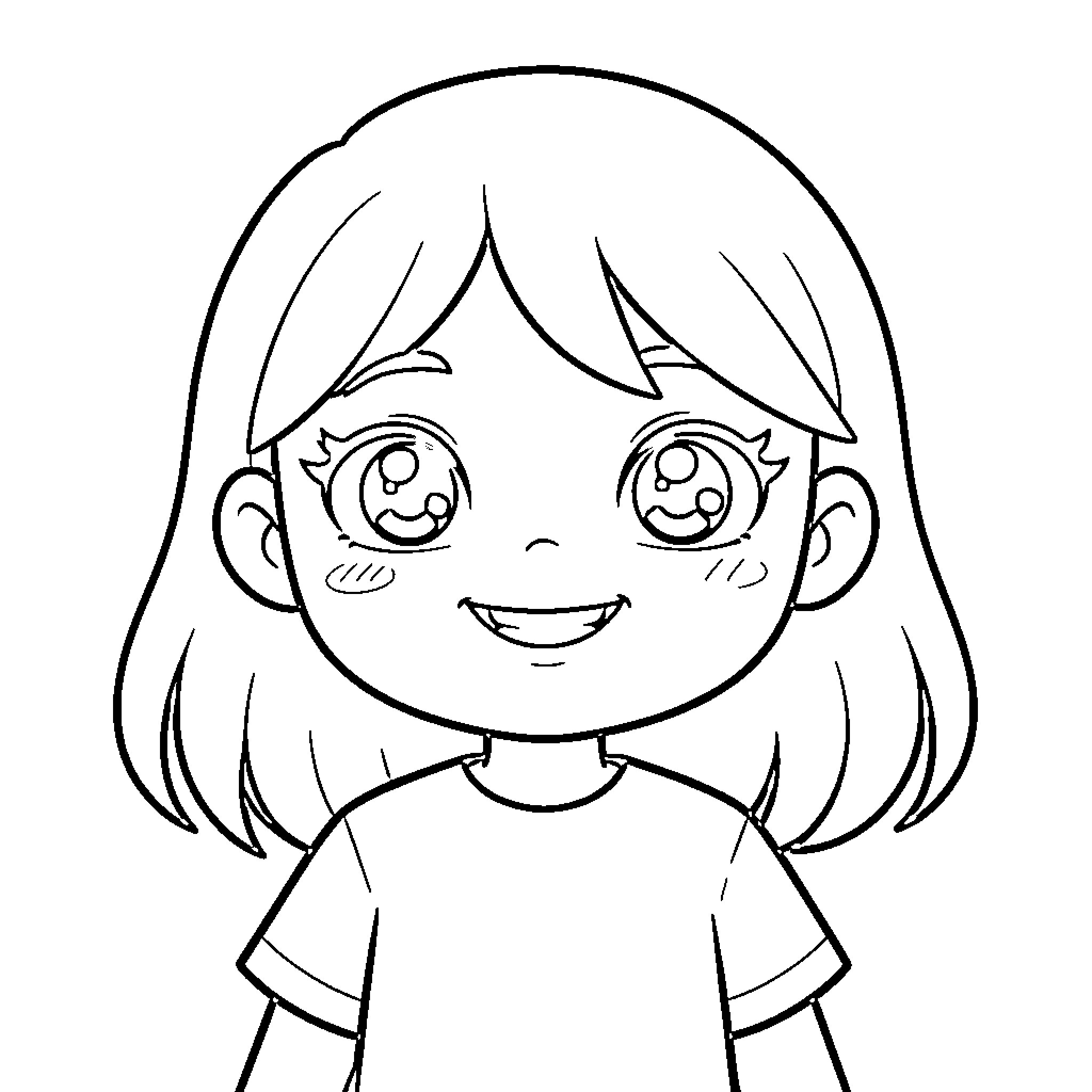 Avatar of a smiling girl with anime-style features Coloring Page (free black-and-white line drawing printable PDF for all, from beginners to advanced learners, including children, teens, adults, and seniors)