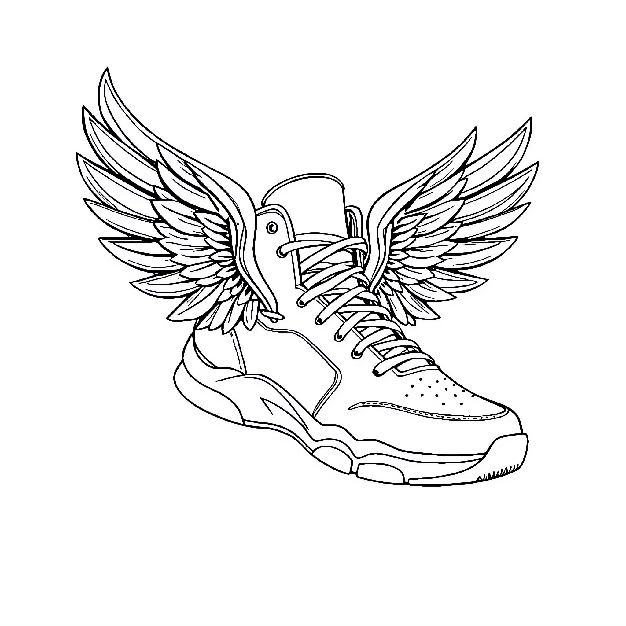 Shoe with Winged Design Coloring Page (free black-and-white line drawing printable PDF for all, from beginners to advanced learners, including children, teens, adults, and seniors)