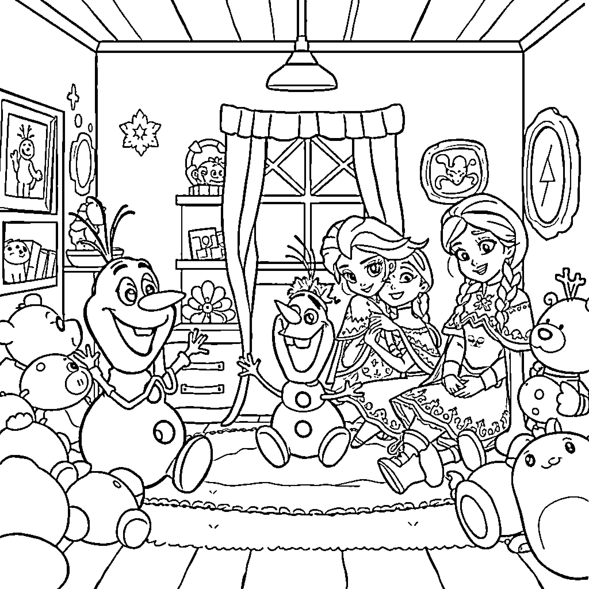 Bluey's Fun-Filled Adventure with Friends and Family Coloring Page (free black-and-white line drawing printable PDF for all, from beginners to advanced learners, including children, teens, adults, and seniors)