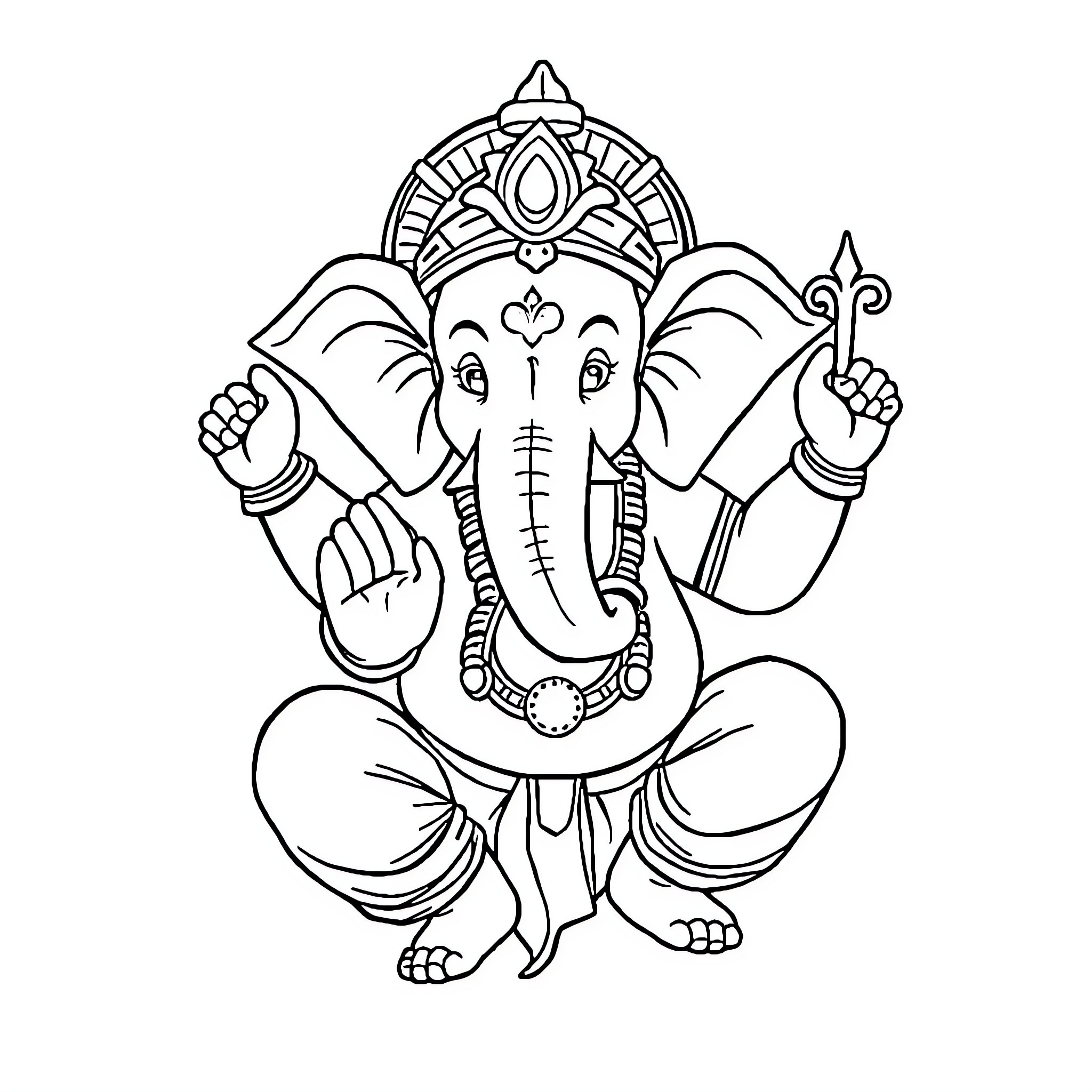 Ganesha the Elephant-Headed Deity in Meditation Coloring Page (free black-and-white line drawing printable PDF for all, from beginners to advanced learners, including children, teens, adults, and seniors)