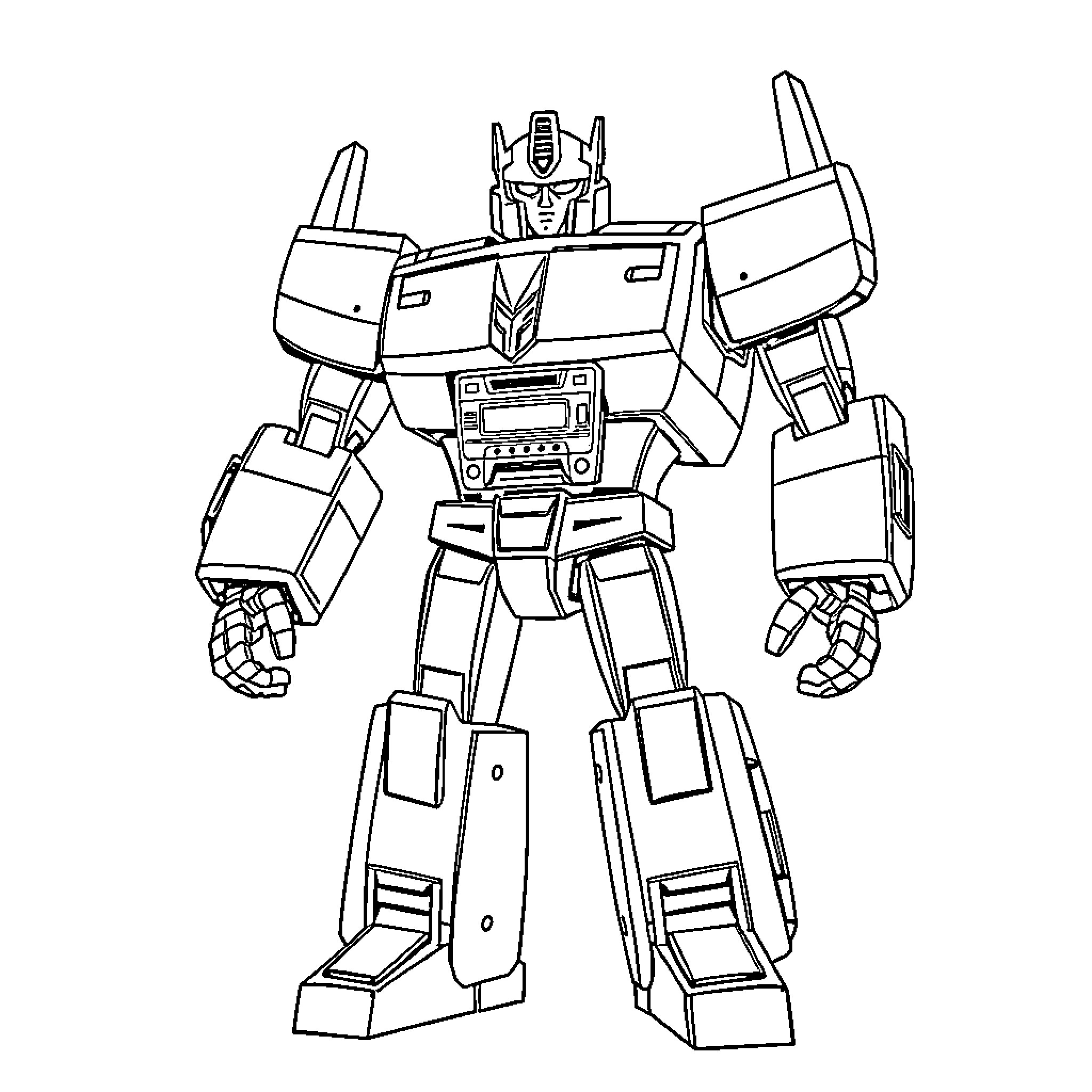 Soundwave Transformers robot in action pose Coloring Page (free black-and-white line drawing printable PDF for all, from beginners to advanced learners, including children, teens, adults, and seniors)