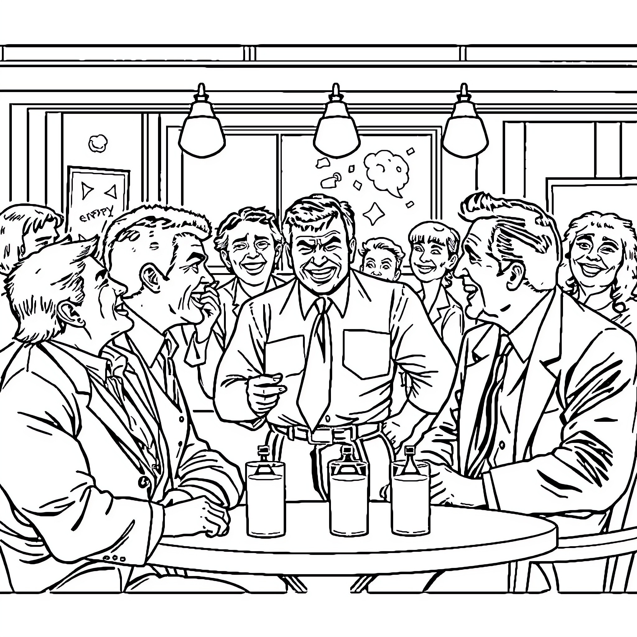 Goodfellas Gather for a Celebratory Gathering Coloring Page (free black-and-white line drawing printable PDF for all, from beginners to advanced learners, including children, teens, adults, and seniors)