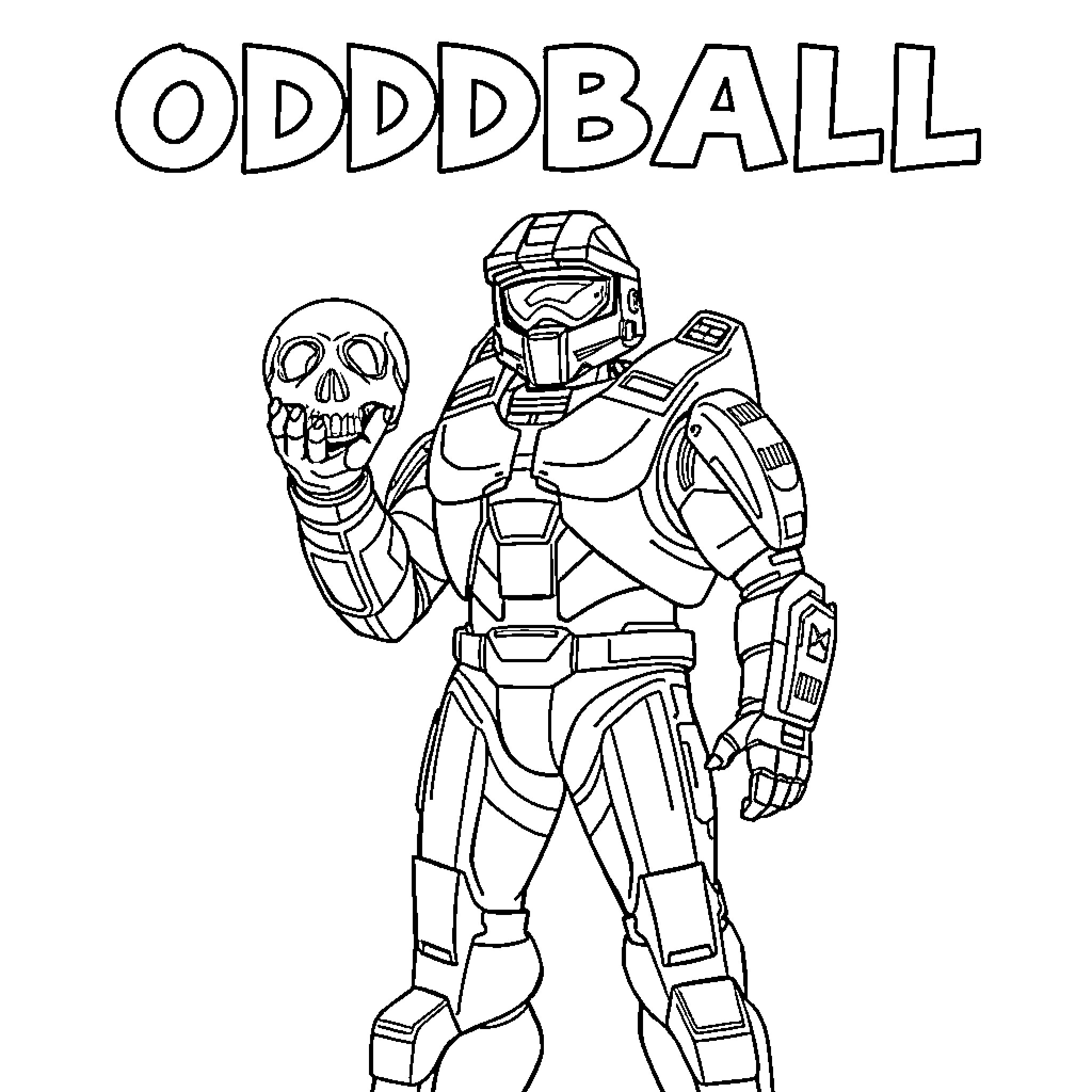 Master Chief in Oddball battle gear Coloring Page (free black-and-white line drawing printable PDF for all, from beginners to advanced learners, including children, teens, adults, and seniors)