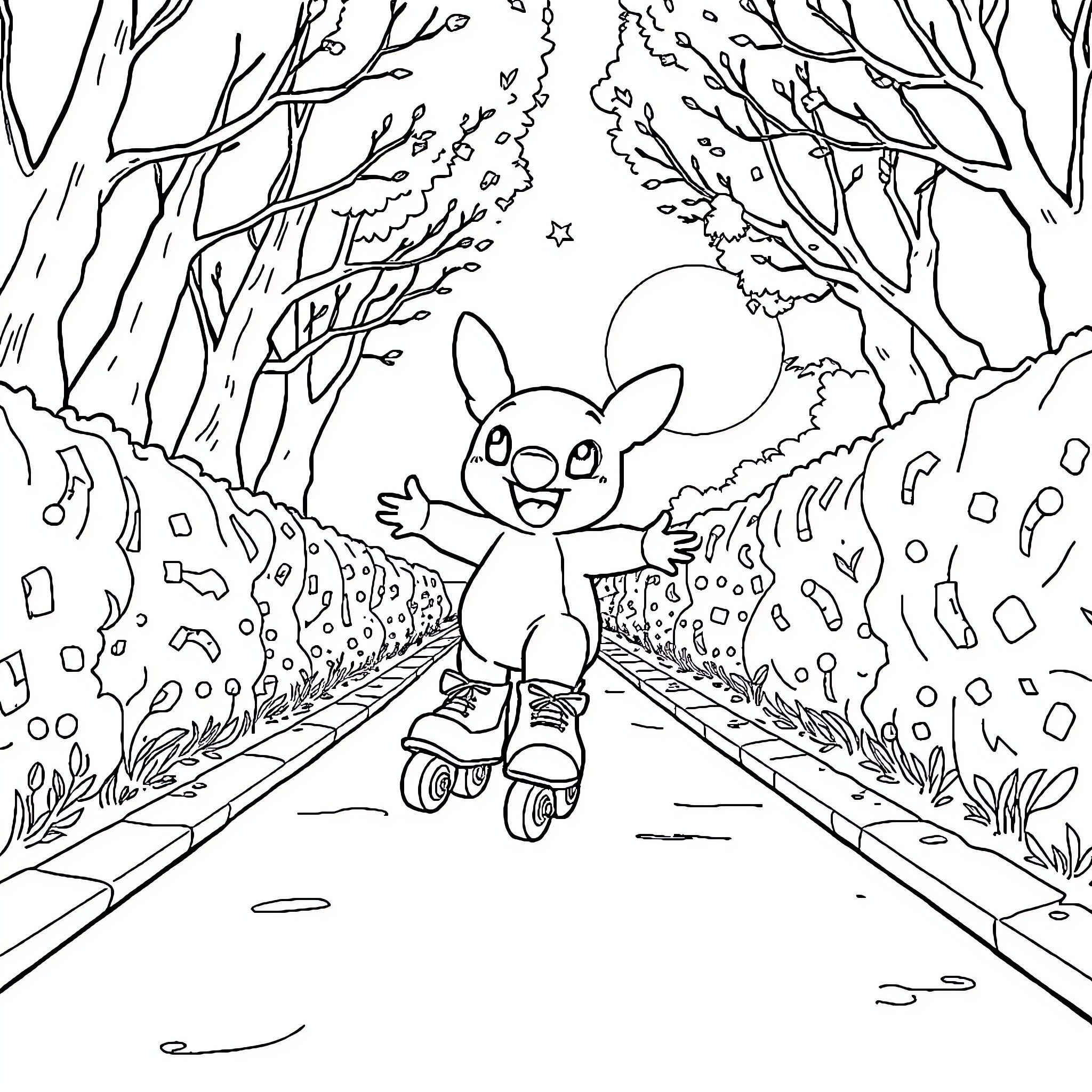 Titch's Enchanted Forest Adventure Coloring Page (free black-and-white line drawing printable PDF for all, from beginners to advanced learners, including children, teens, adults, and seniors)