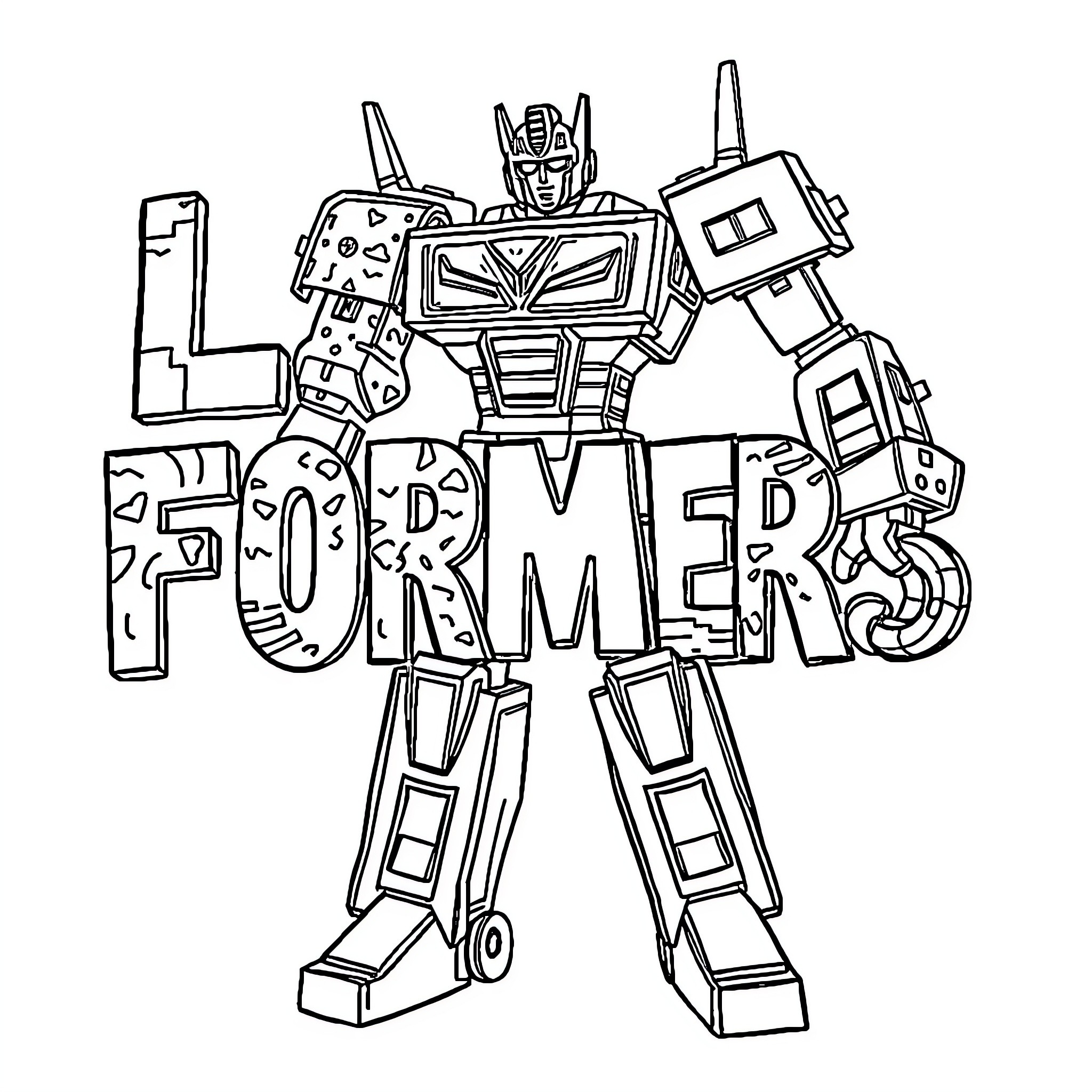 Transformer robot with 'Former' text Coloring Page (free black-and-white line drawing printable PDF for all, from beginners to advanced learners, including children, teens, adults, and seniors)